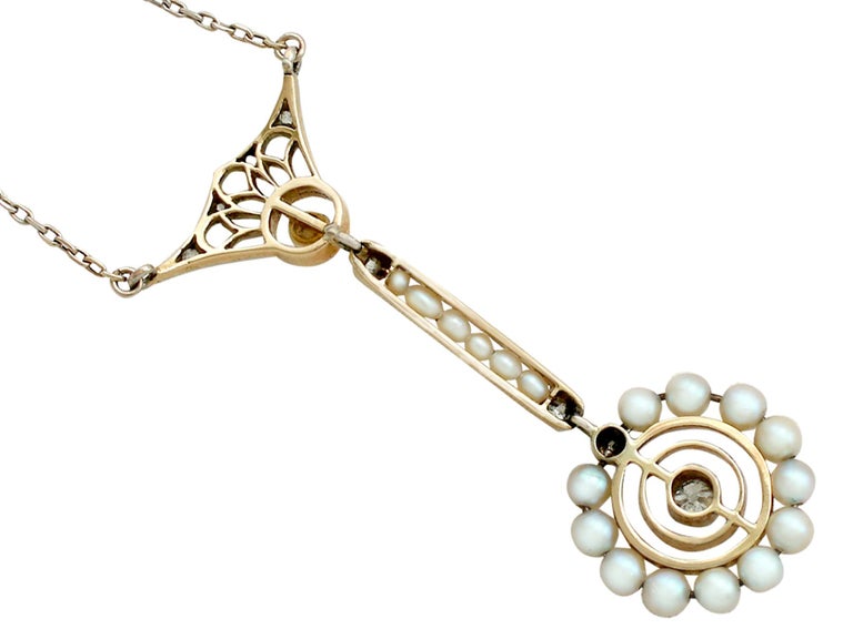 1900s Antique Pearl and Diamond Gold Pendant For Sale at 1stDibs
