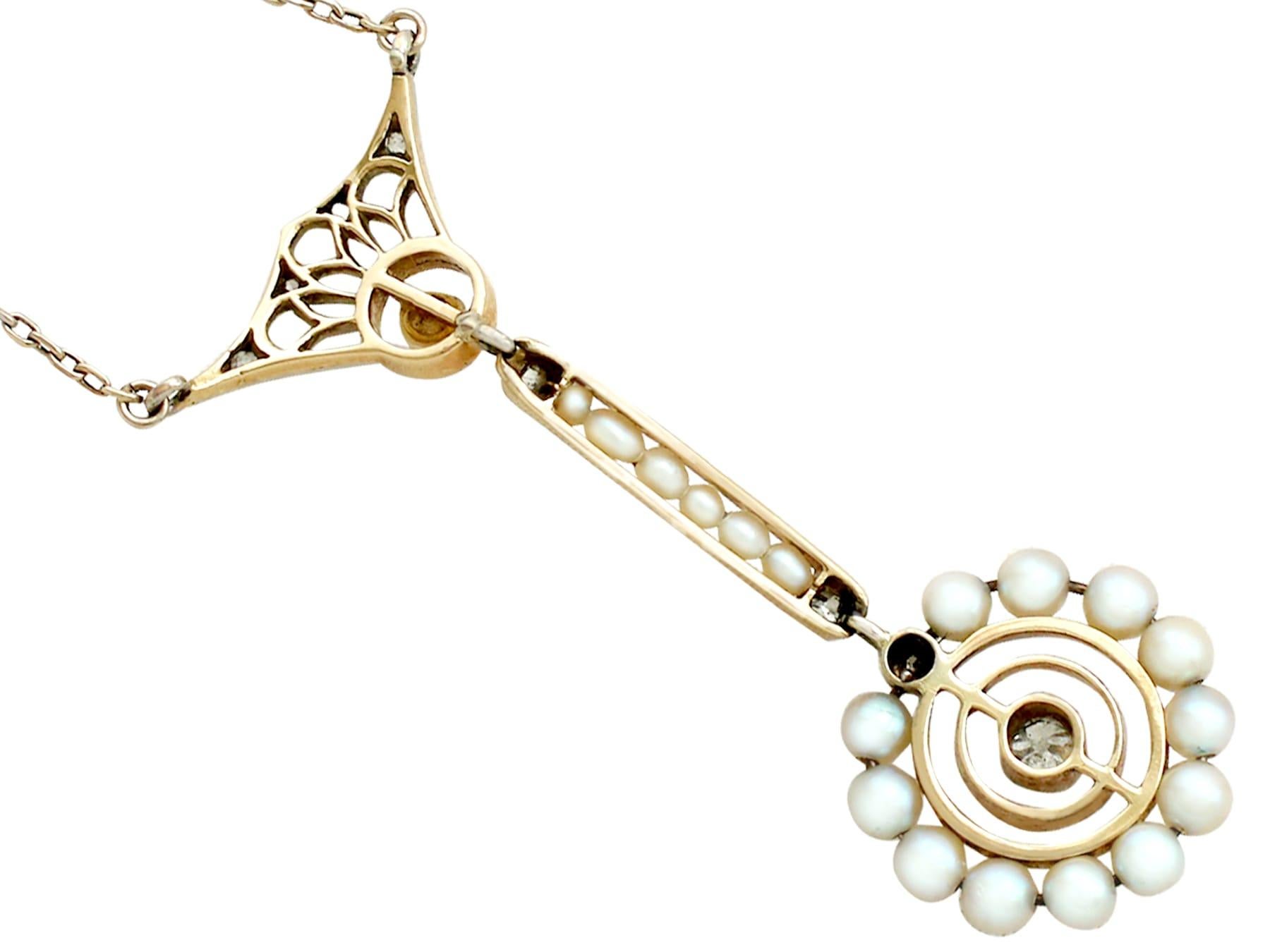 Women's 1900s, Antique Pearl and Diamond Gold Pendant For Sale