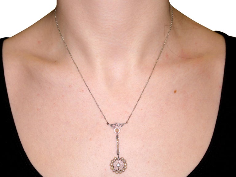 1900s, Antique Pearl and Diamond Gold Pendant For Sale at 1stDibs