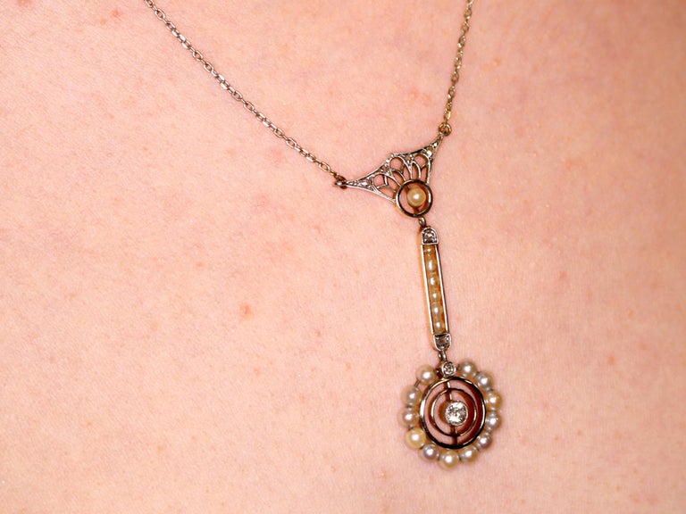 1900s Antique Pearl and Diamond Gold Pendant For Sale at 1stDibs