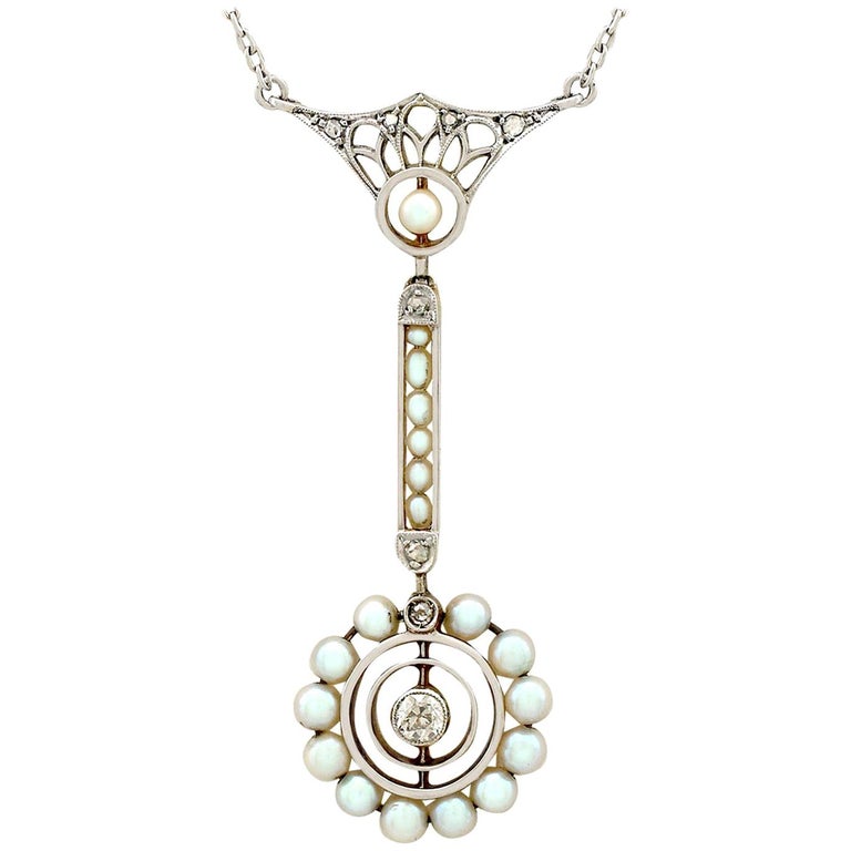 1900s, Antique Pearl and Diamond Gold Pendant For Sale at 1stDibs