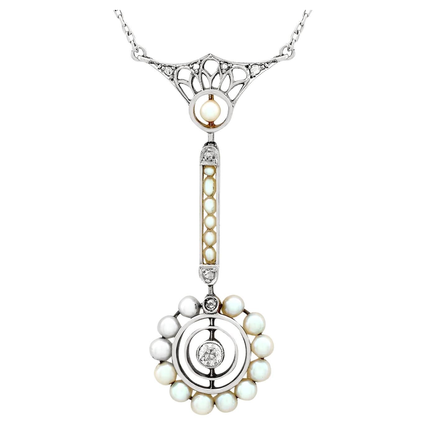 1900s, Antique Pearl and Diamond Gold Pendant For Sale