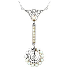 1900s, Antique Pearl and Diamond Gold Pendant