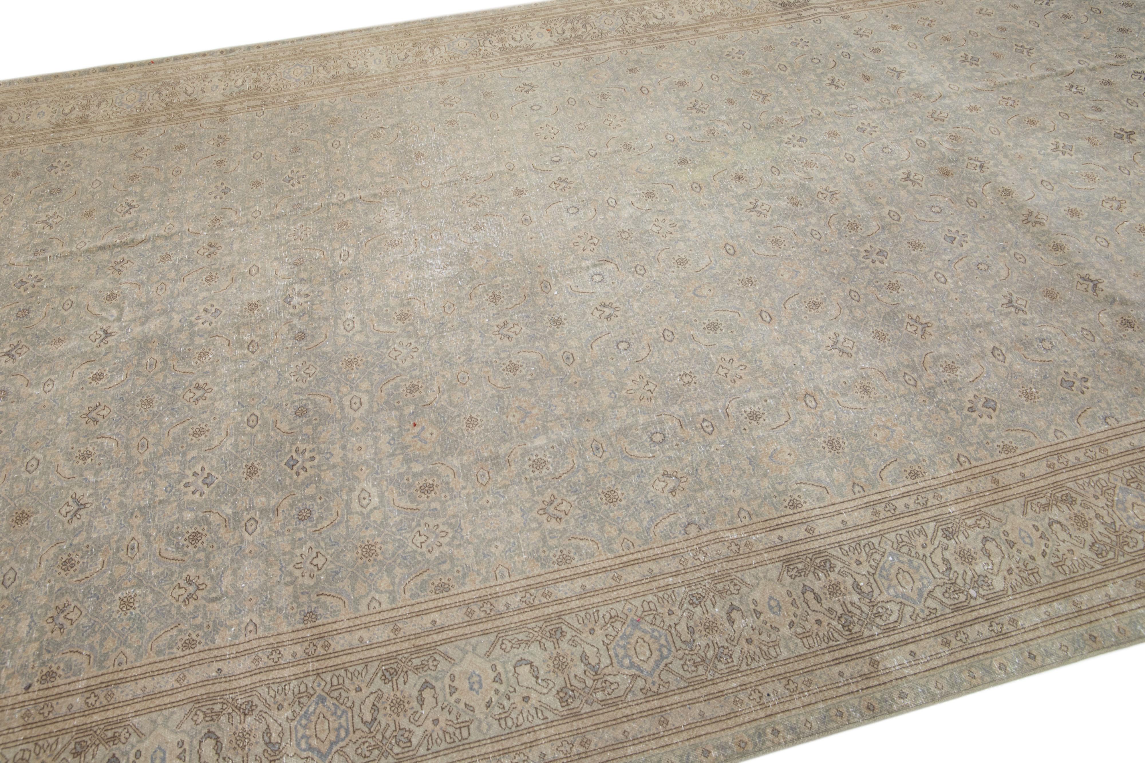 Hand-Knotted 1900s, Antique Persian Agra Grey Handmade Wool Rug with Allover Design For Sale