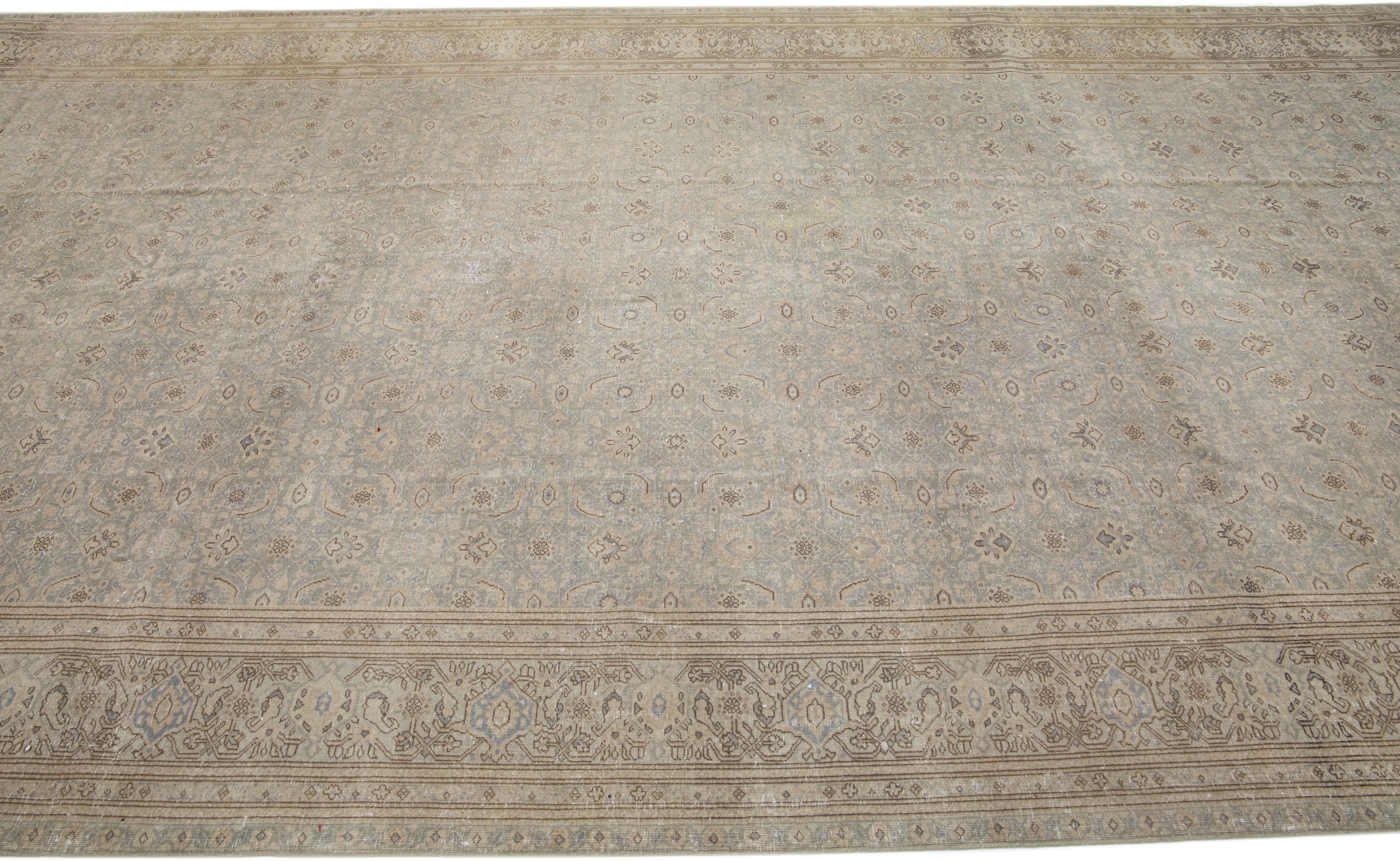 1900s, Antique Persian Agra Grey Handmade Wool Rug with Allover Design In Distressed Condition For Sale In Norwalk, CT
