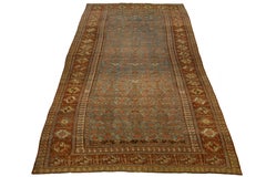 1900s Antique Persian Bidjar Wool Runner in Blue With Allover Floral Motif