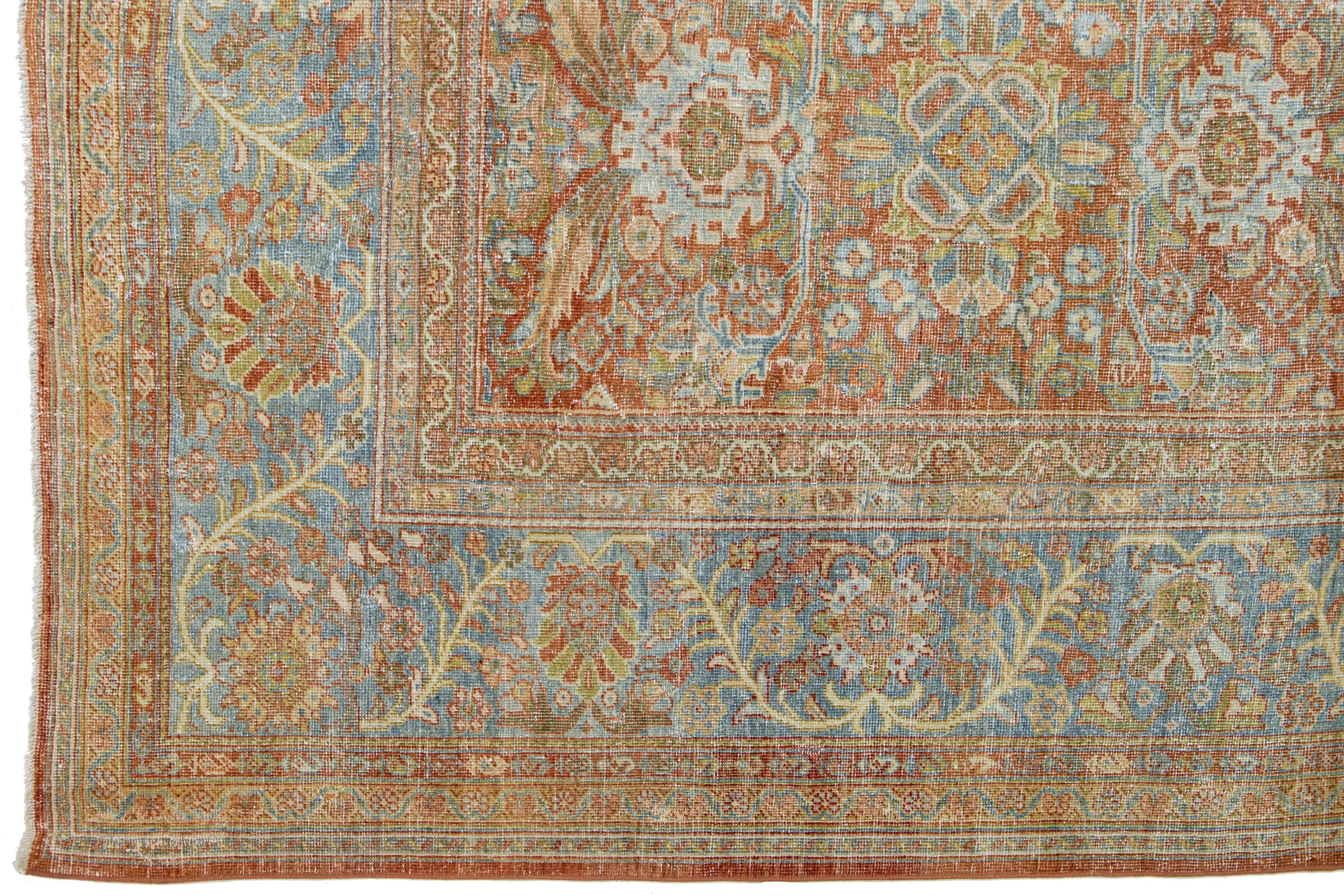20th Century 1900s Antique Persian Mahal Rust Wool Rug With Allover Floral Pattern For Sale