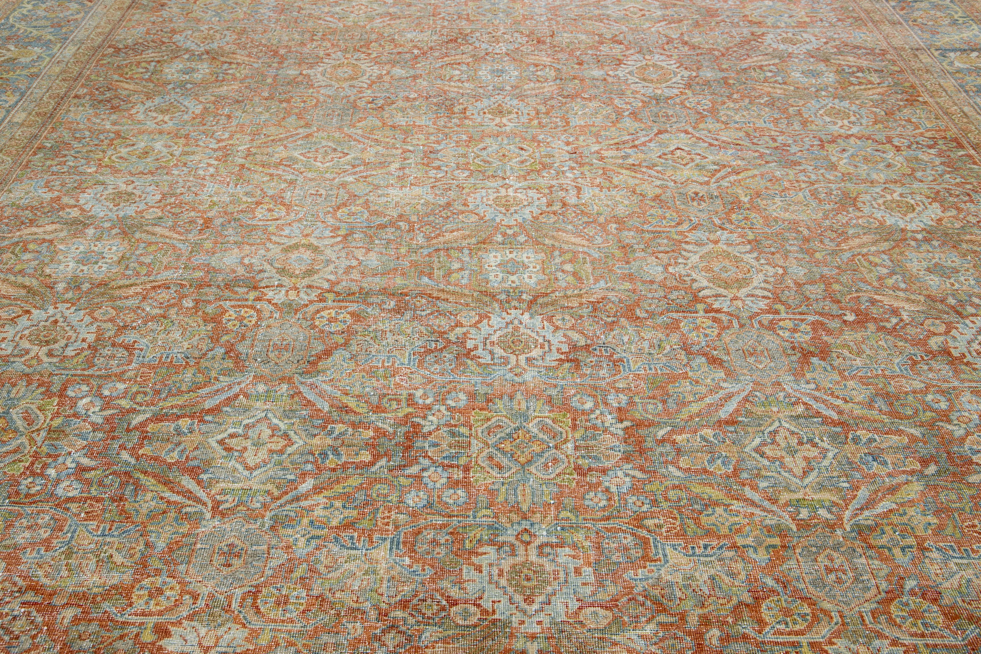 1900s Antique Persian Mahal Rust Wool Rug With Allover Floral Pattern For Sale 1