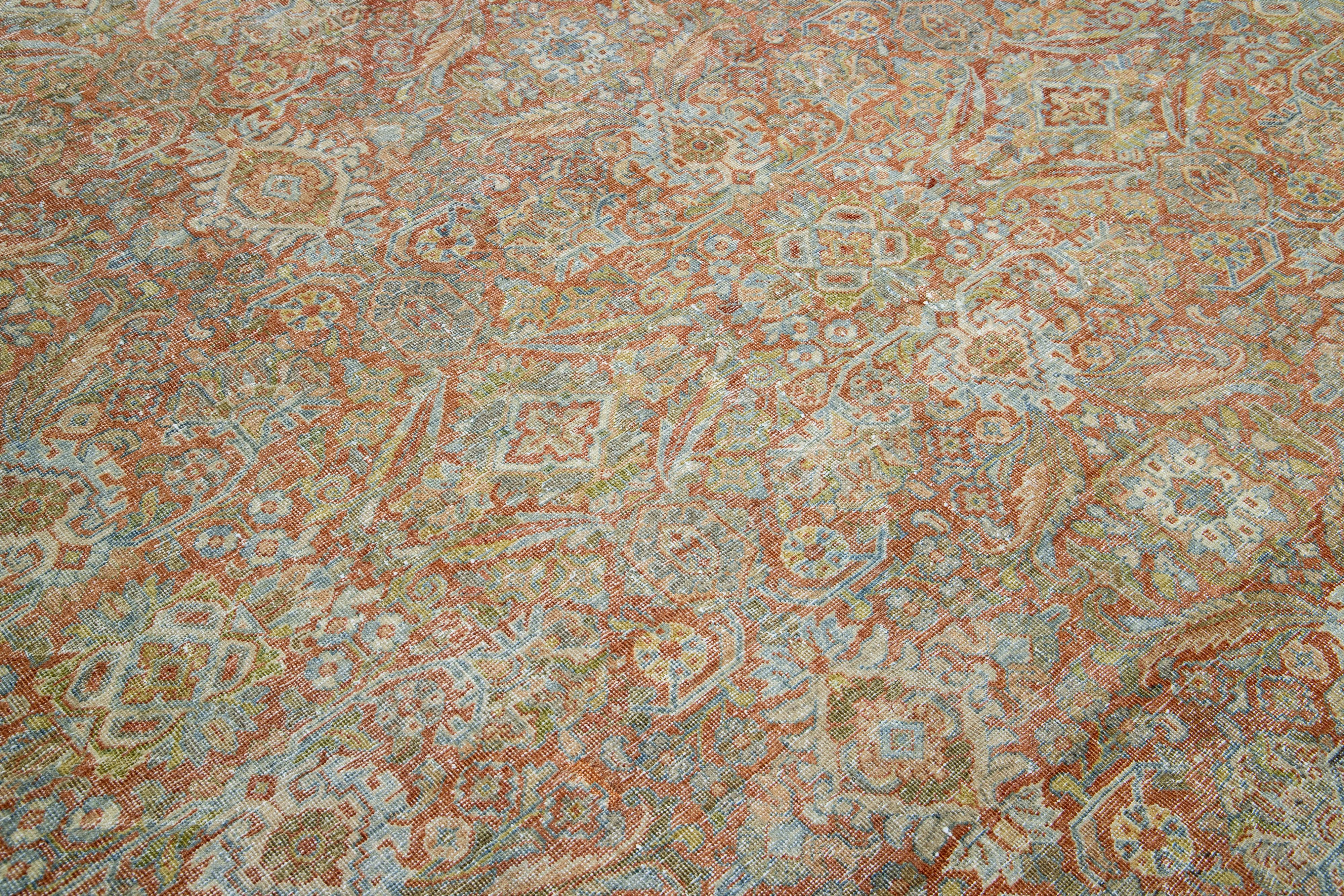 1900s Antique Persian Mahal Rust Wool Rug With Allover Floral Pattern For Sale 2