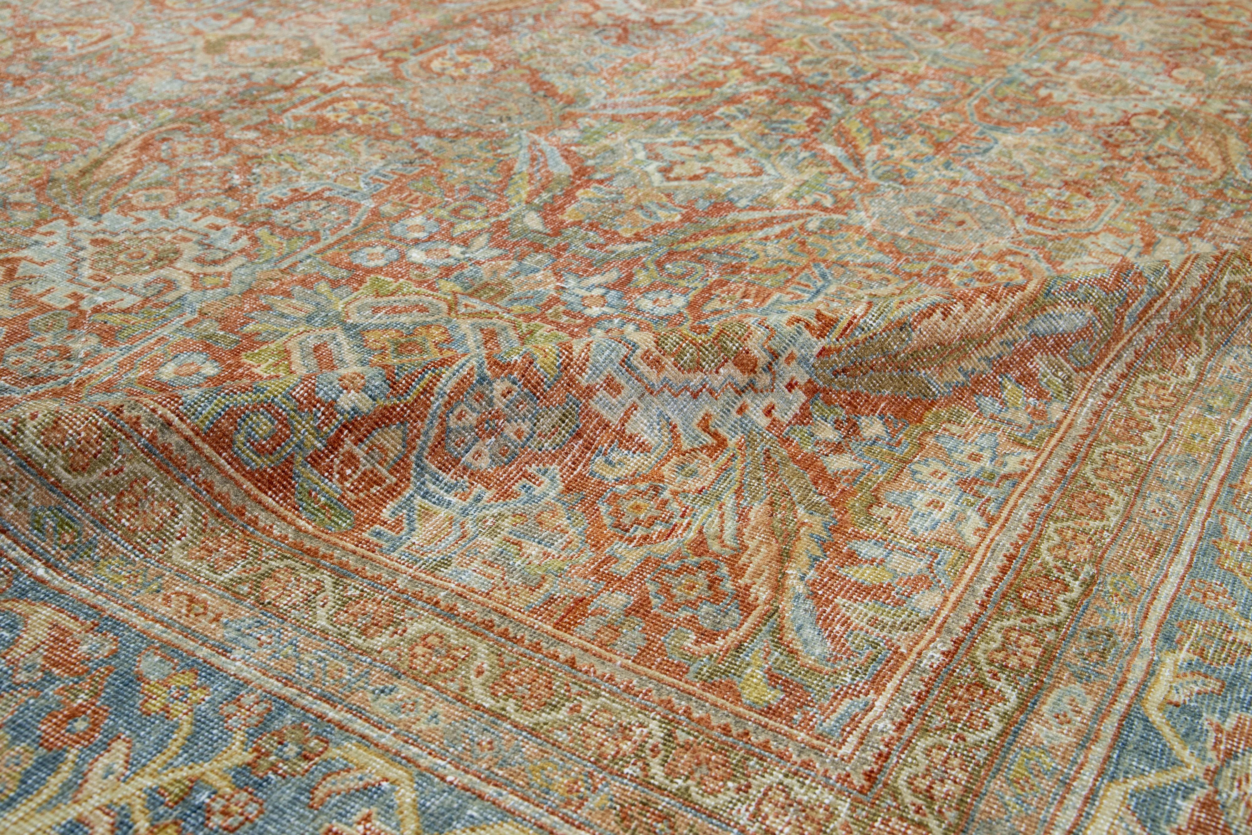 1900s Antique Persian Mahal Rust Wool Rug With Allover Floral Pattern For Sale 3
