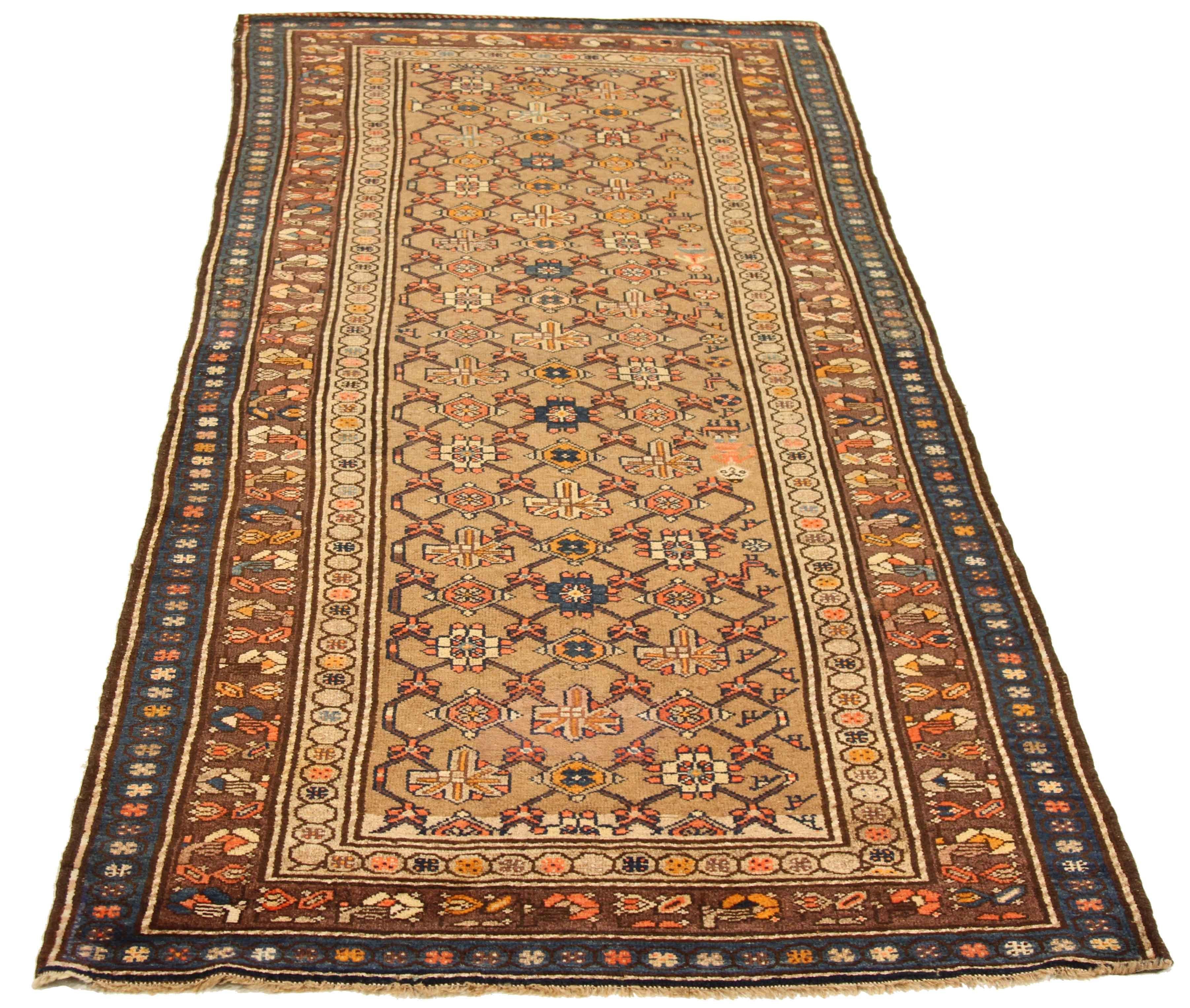 Islamic 1900s Antique Persian Malayer Runner Rug with Floral Medallions All-Over For Sale