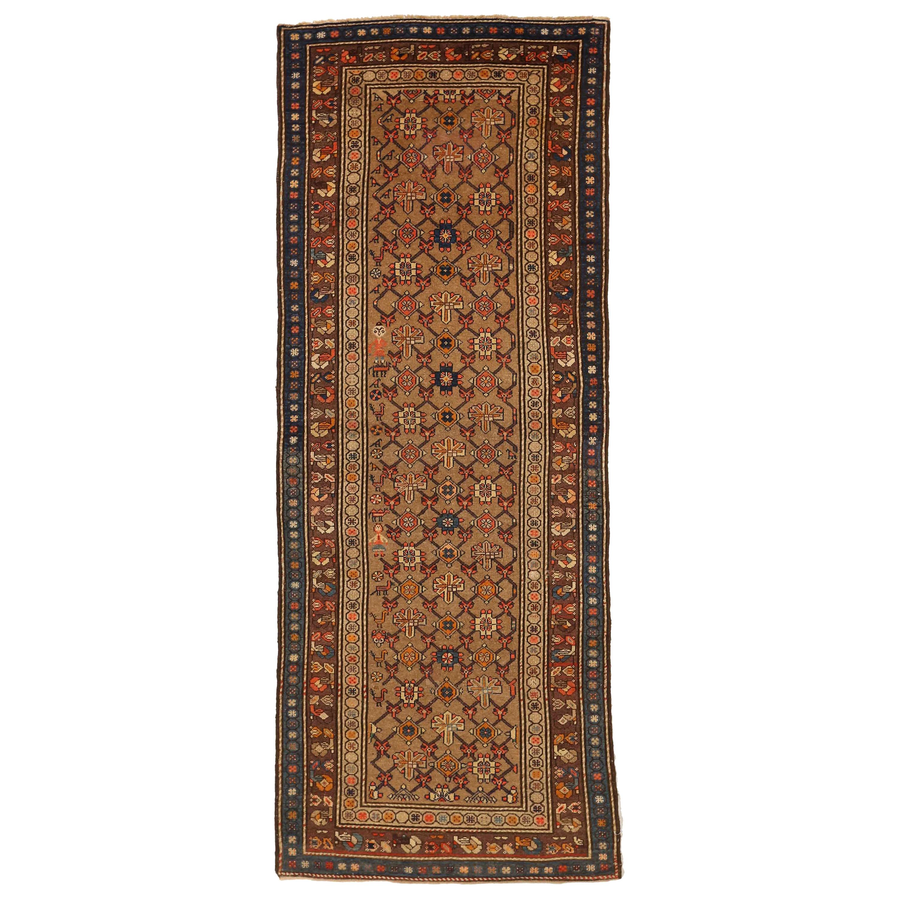 1900s Antique Persian Malayer Runner Rug with Floral Medallions All-Over For Sale