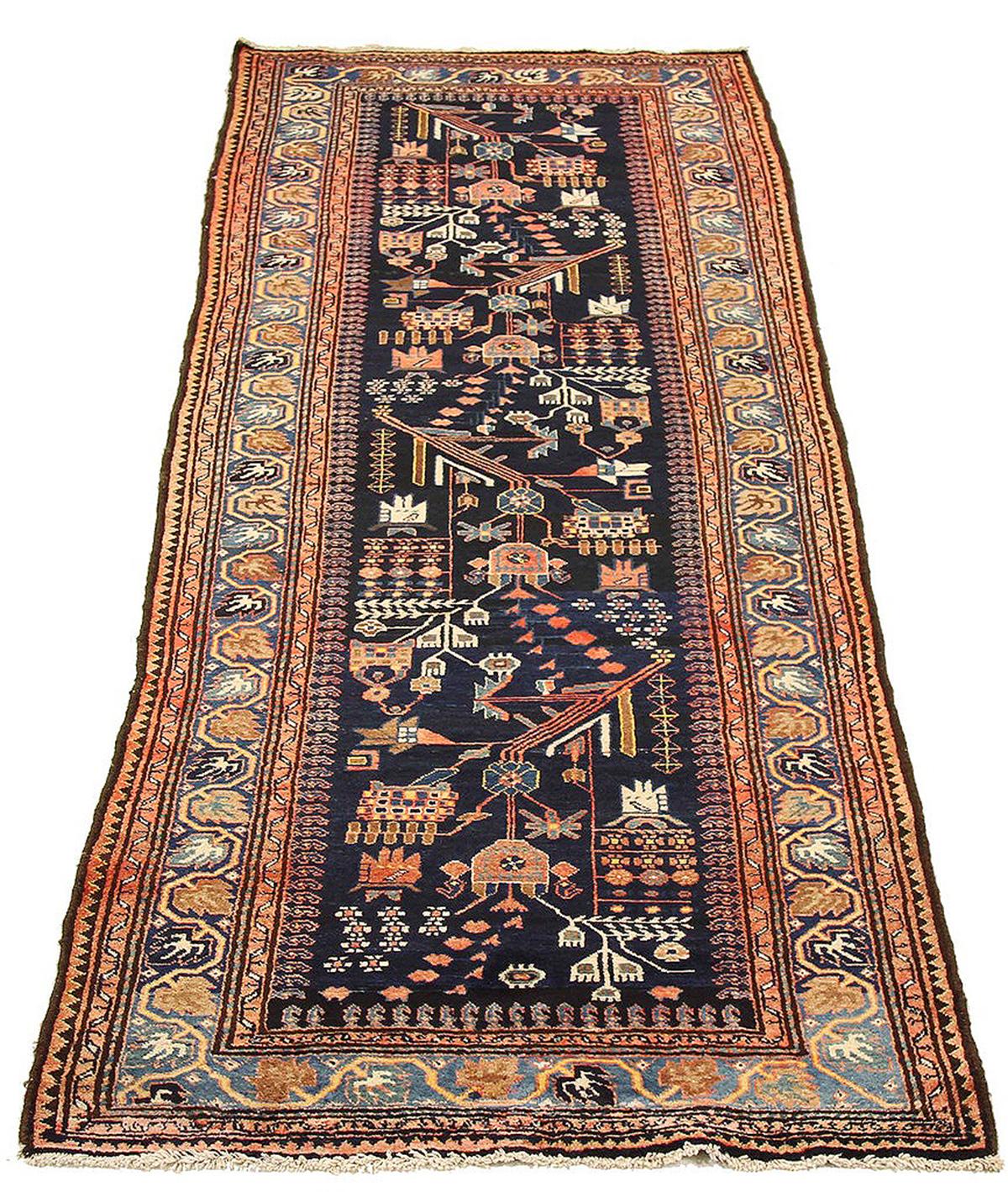 Hand-Woven 1900s Antique Persian Malayer Runner Rug with Floral Motifs Allover For Sale