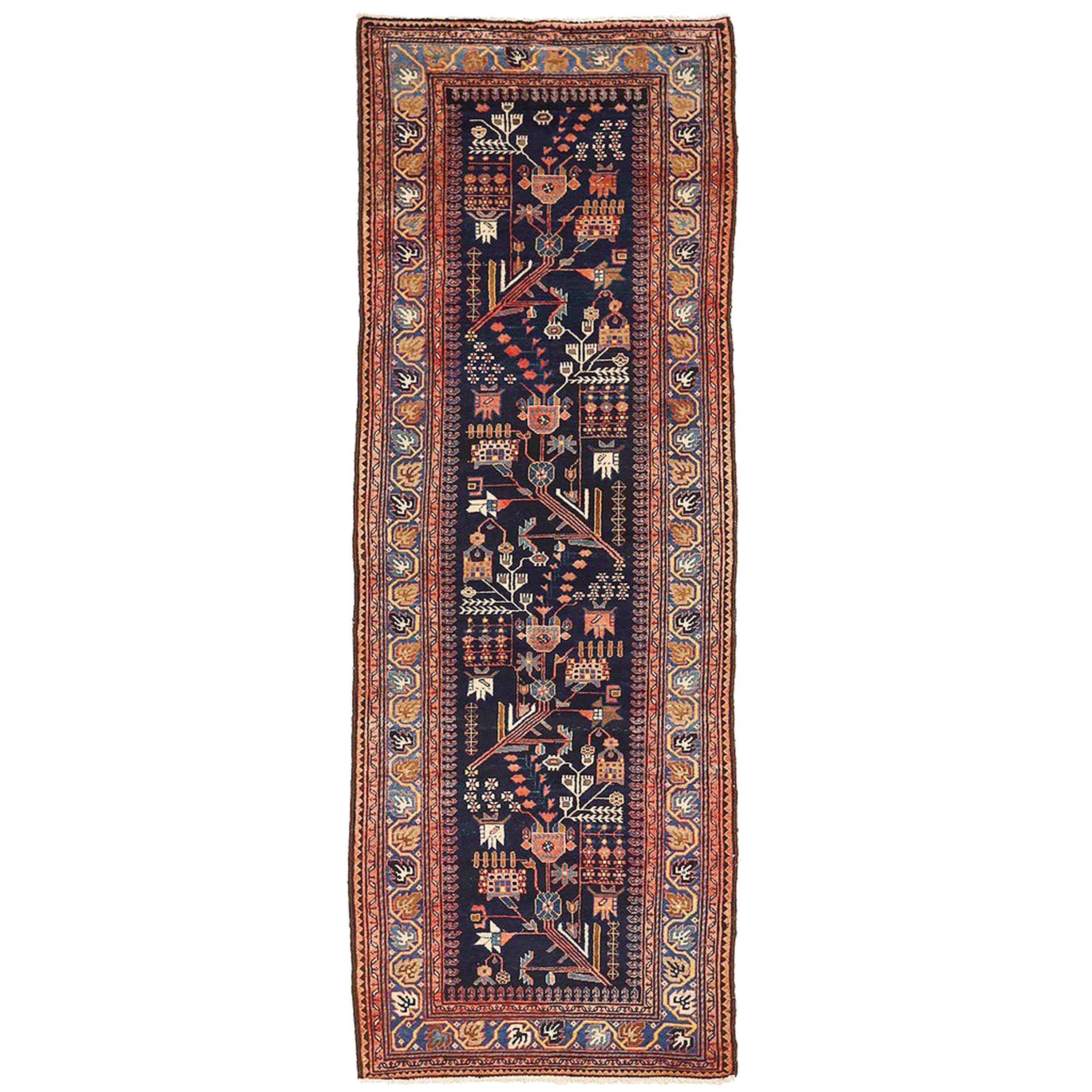 1900s Antique Persian Malayer Runner Rug with Floral Motifs Allover