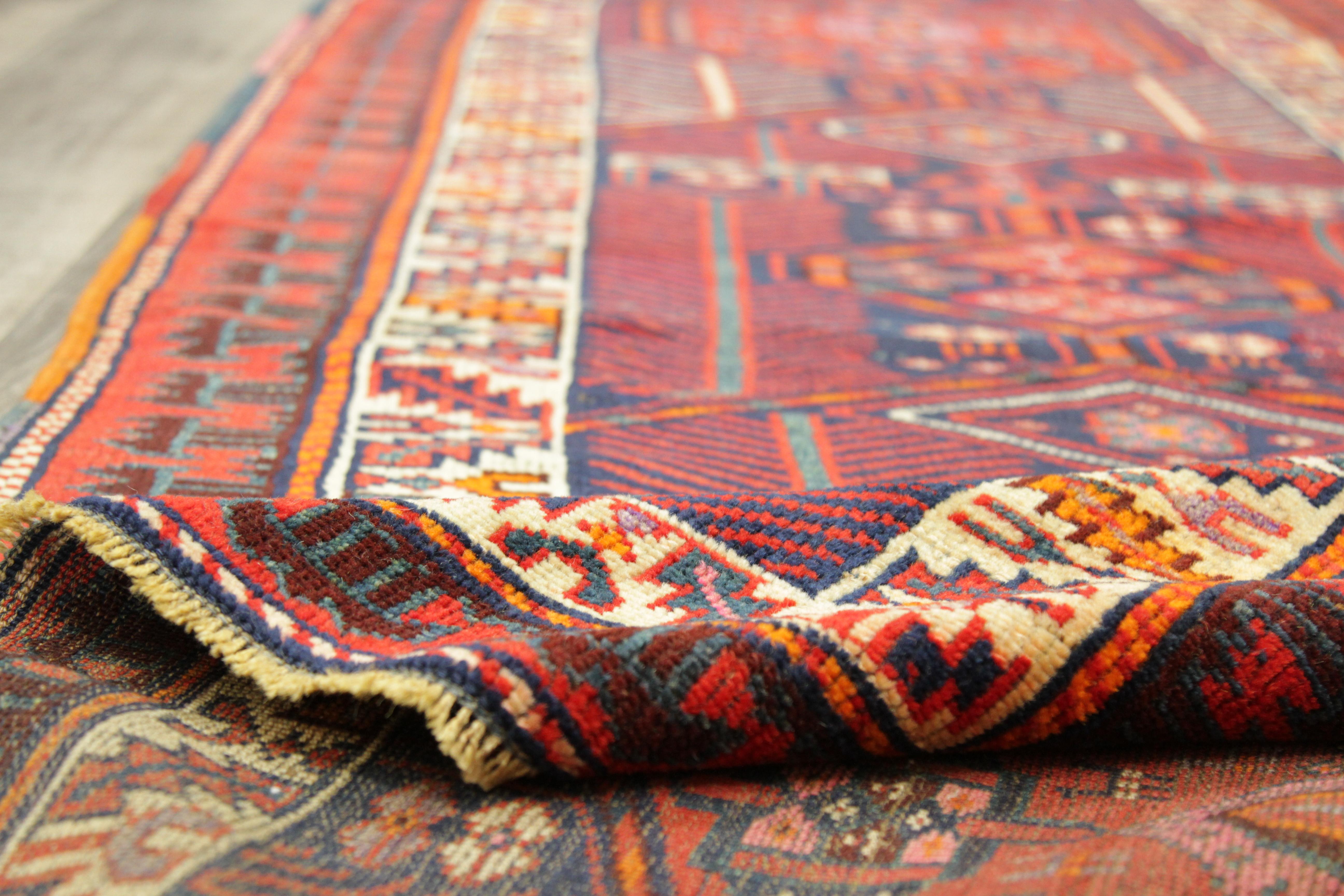 1900s Antique Persian Rug in Azerbaijan Design with Extended Length For Sale 6