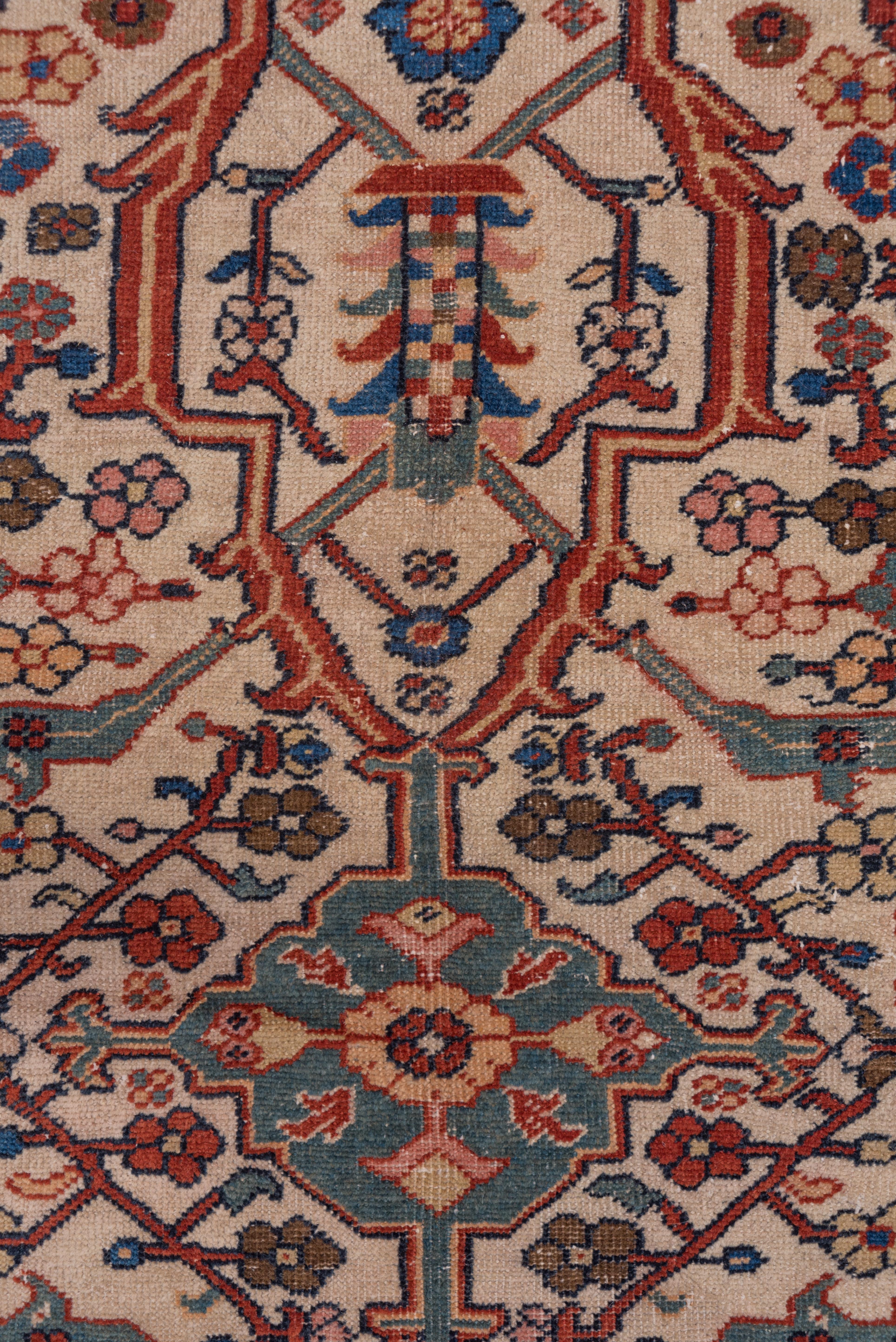 1900s Antique Persian Sultanabad Rug, All-Over Ivory Field, Bold Colors For Sale 4