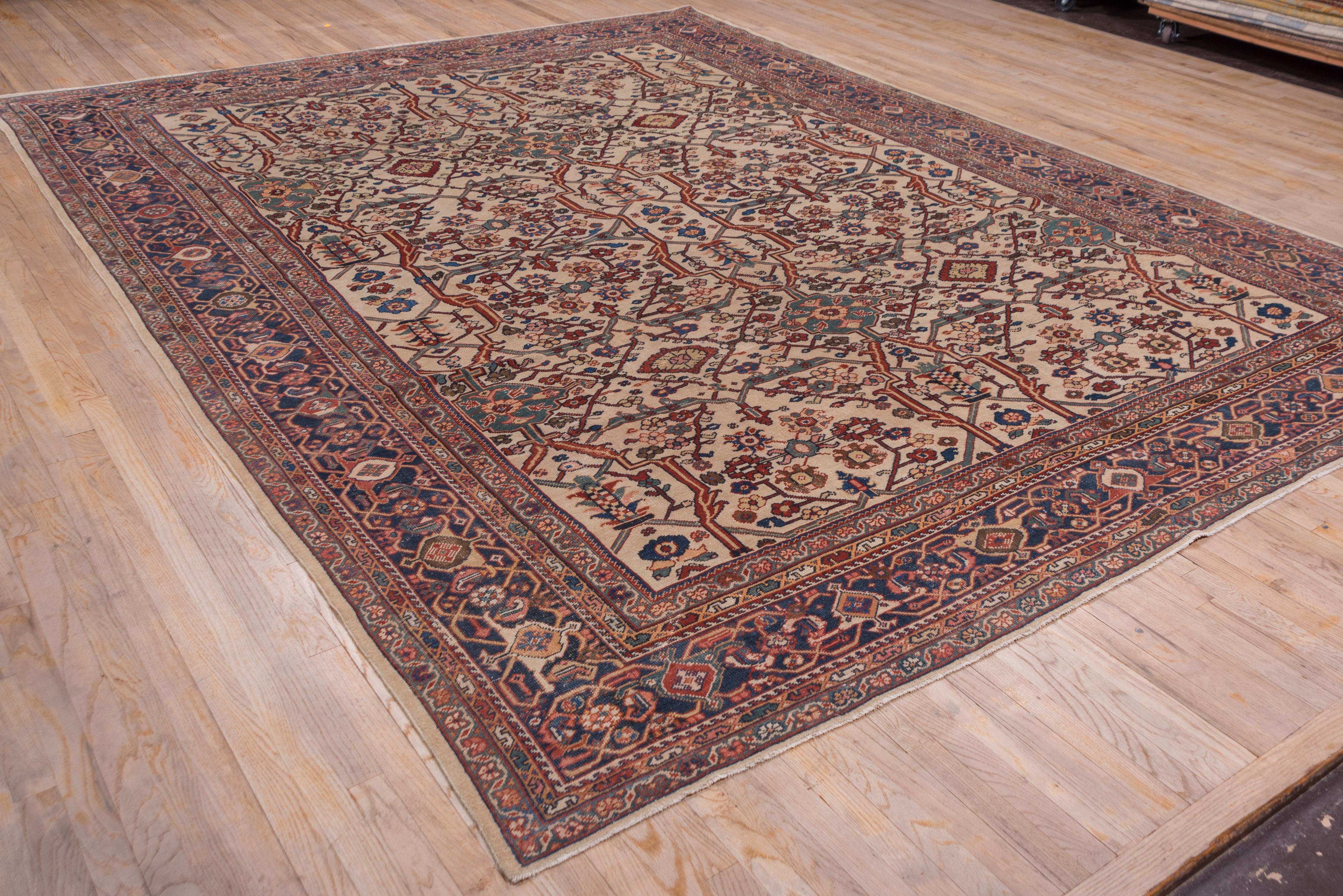 1900s Antique Persian Sultanabad Rug, All-Over Ivory Field, Bold Colors For Sale 6