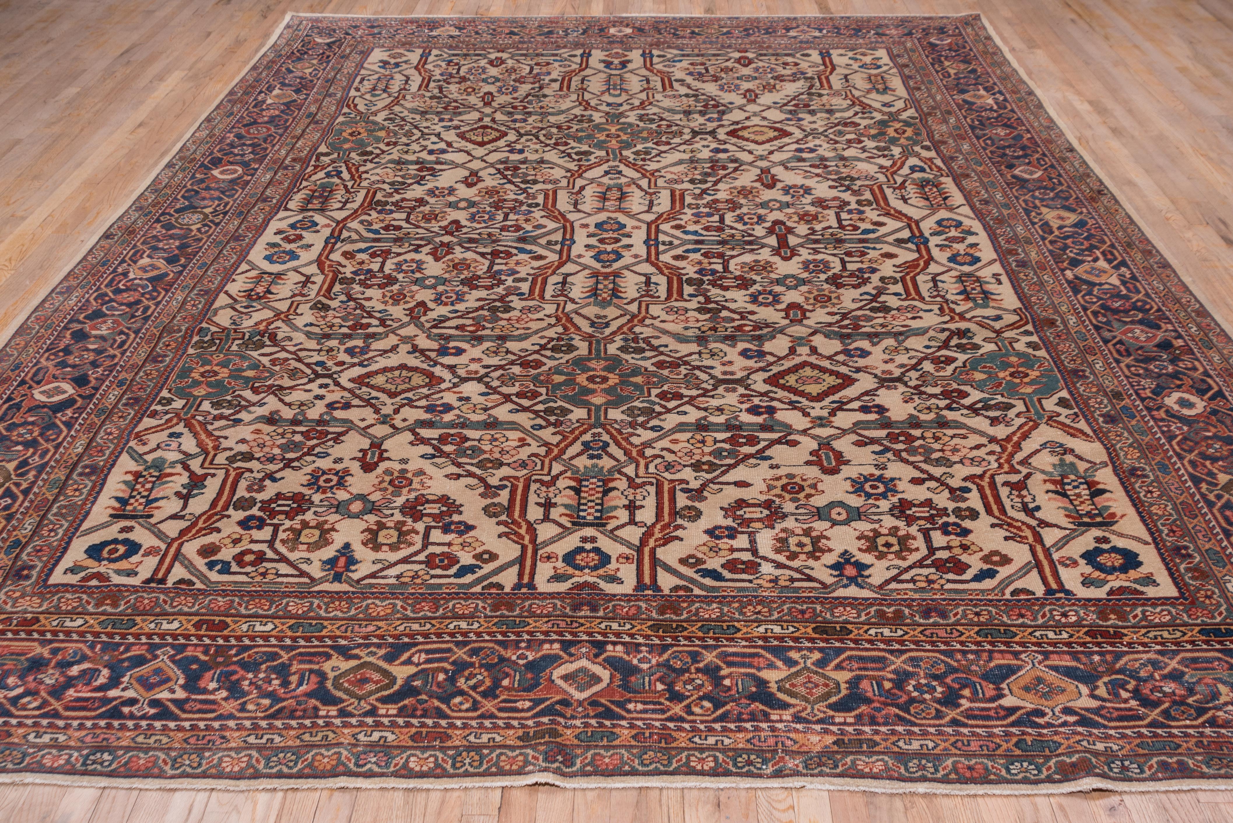 Early 20th Century 1900s Antique Persian Sultanabad Rug, All-Over Ivory Field, Bold Colors For Sale