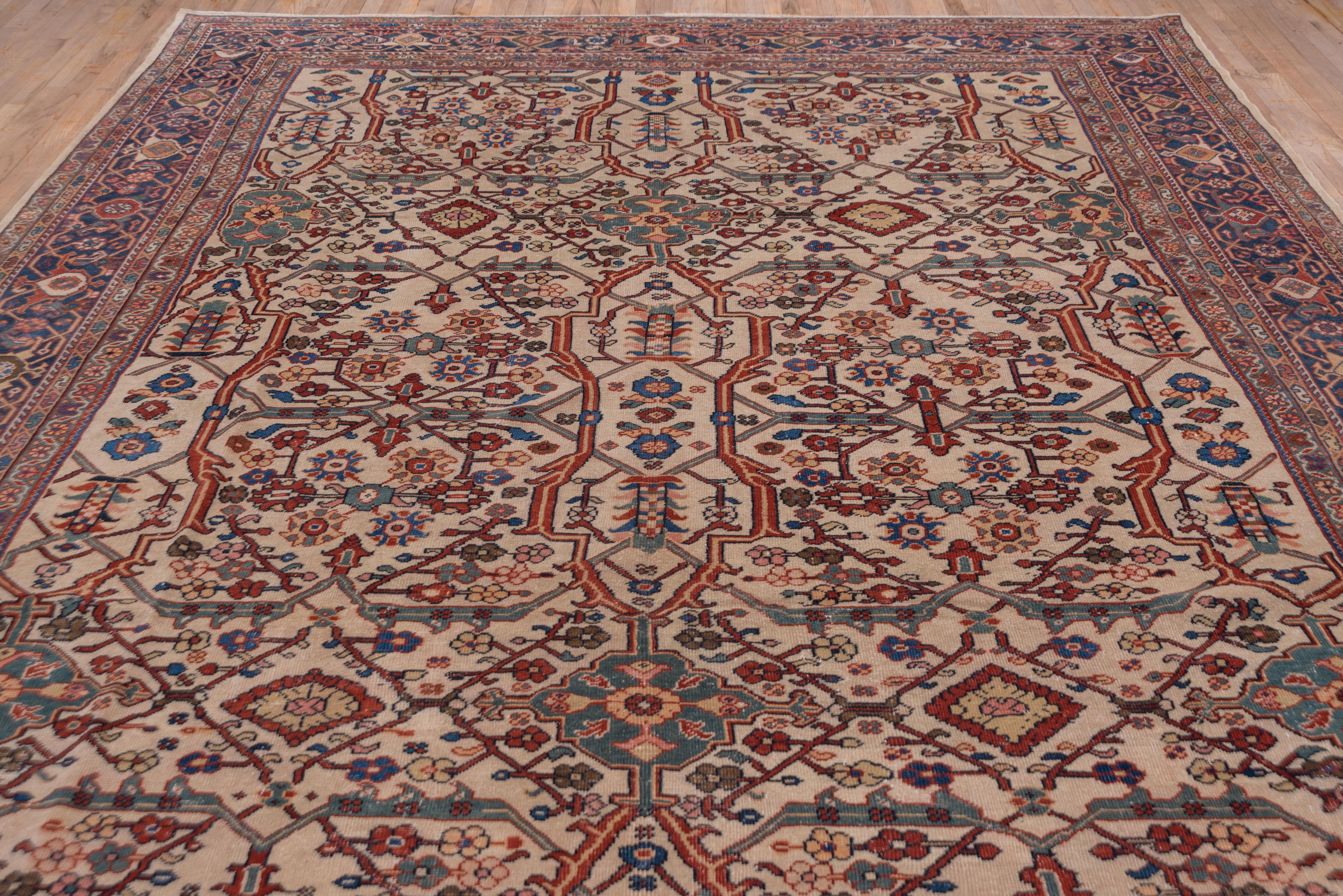 Wool 1900s Antique Persian Sultanabad Rug, All-Over Ivory Field, Bold Colors For Sale