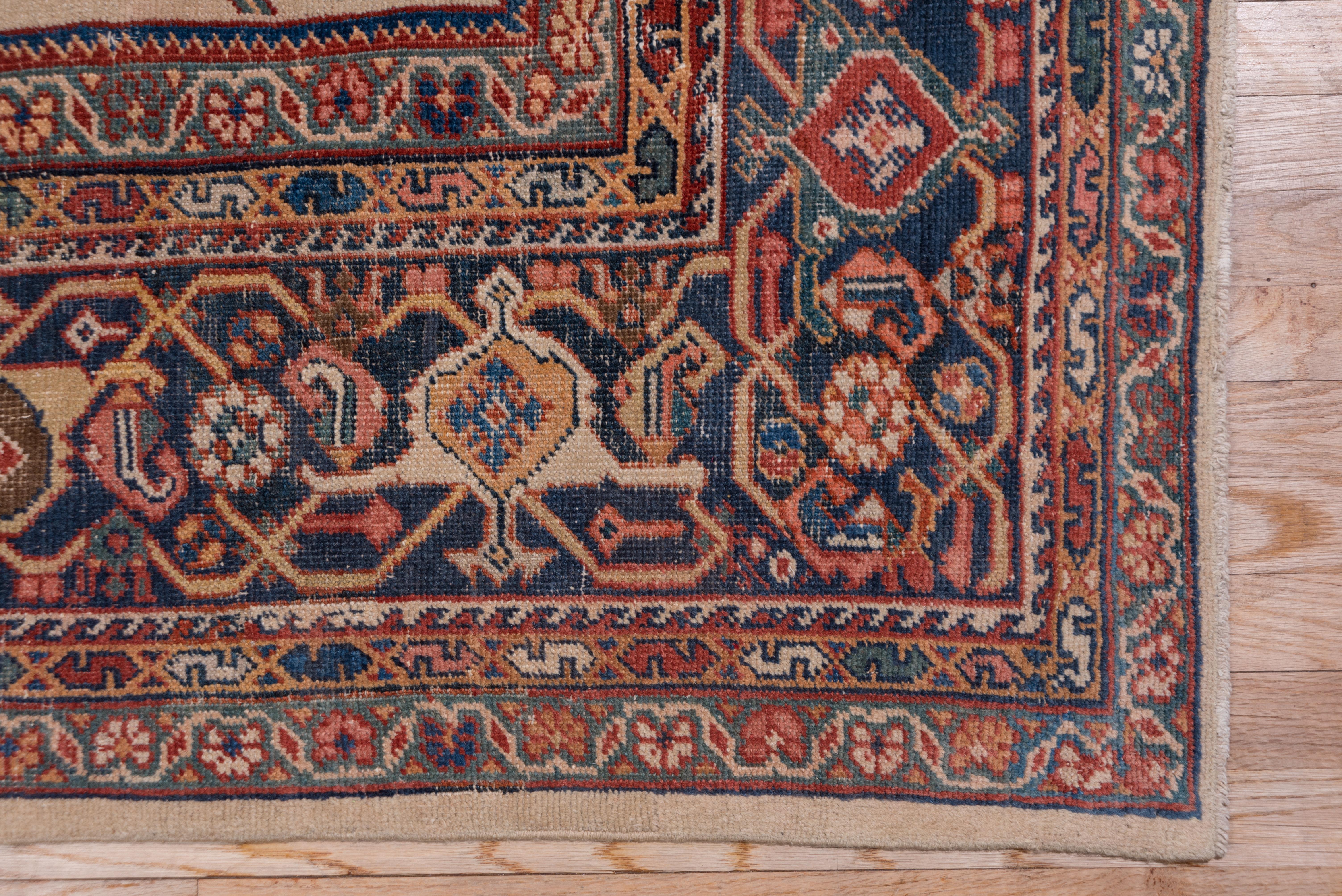 1900s Antique Persian Sultanabad Rug, All-Over Ivory Field, Bold Colors For Sale 1
