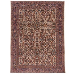 1900s Antique Persian Sultanabad Rug, All-Over Ivory Field, Bold Colors