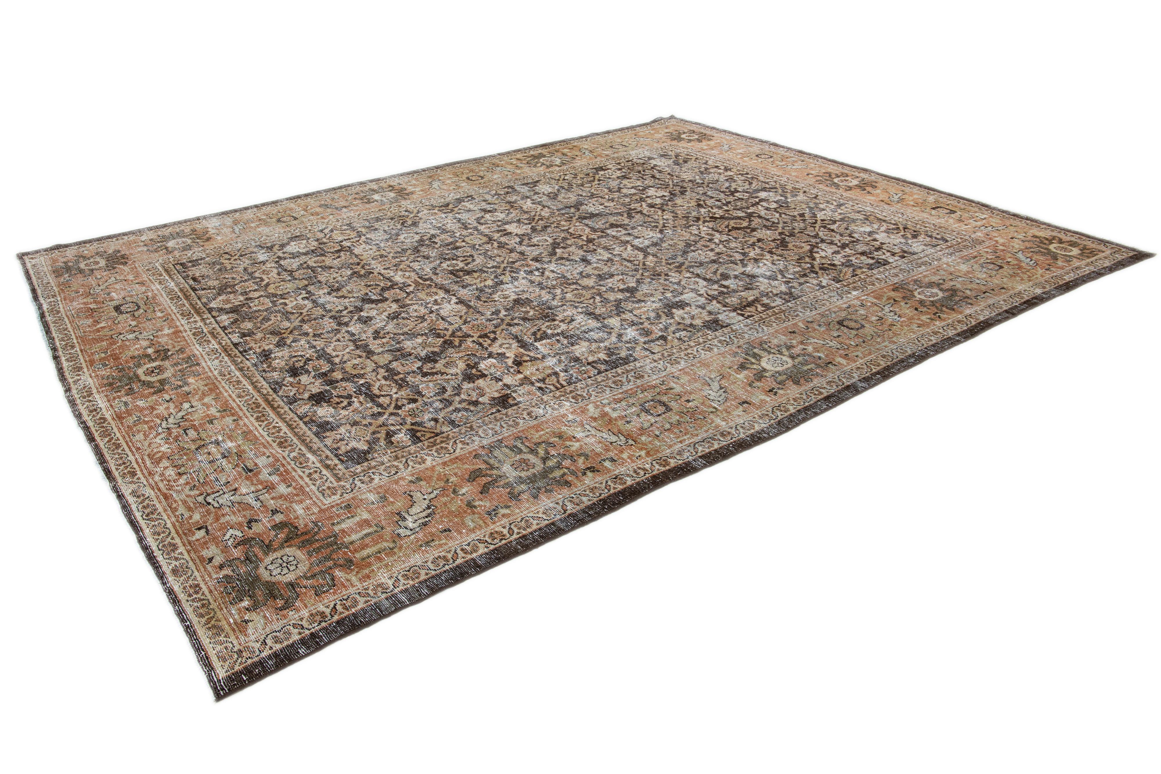 1900s Antique Persian Sultanabad Wool Rug In Brown With Allover Pattern For Sale 5