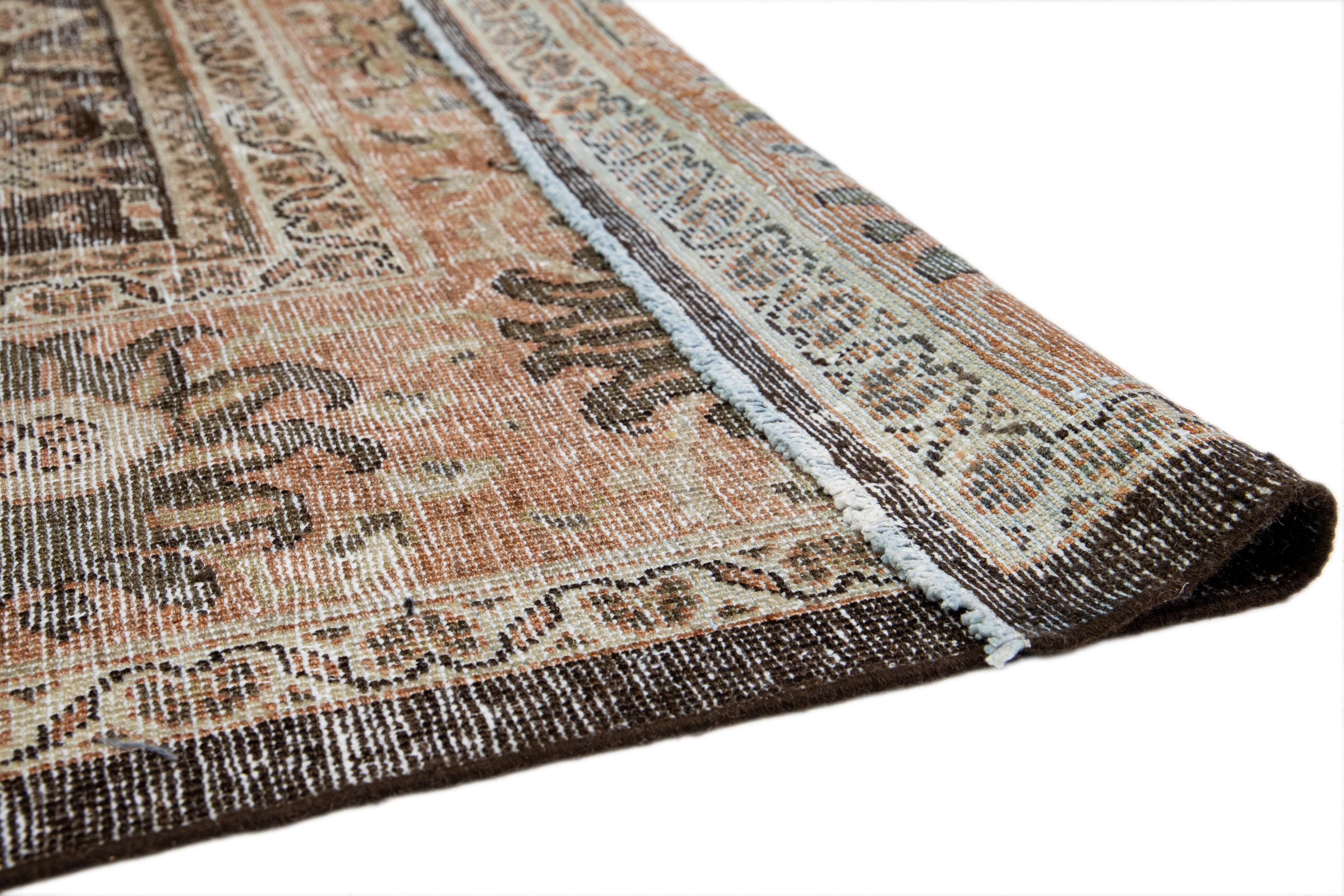 Hand-Knotted 1900s Antique Persian Sultanabad Wool Rug In Brown With Allover Pattern For Sale