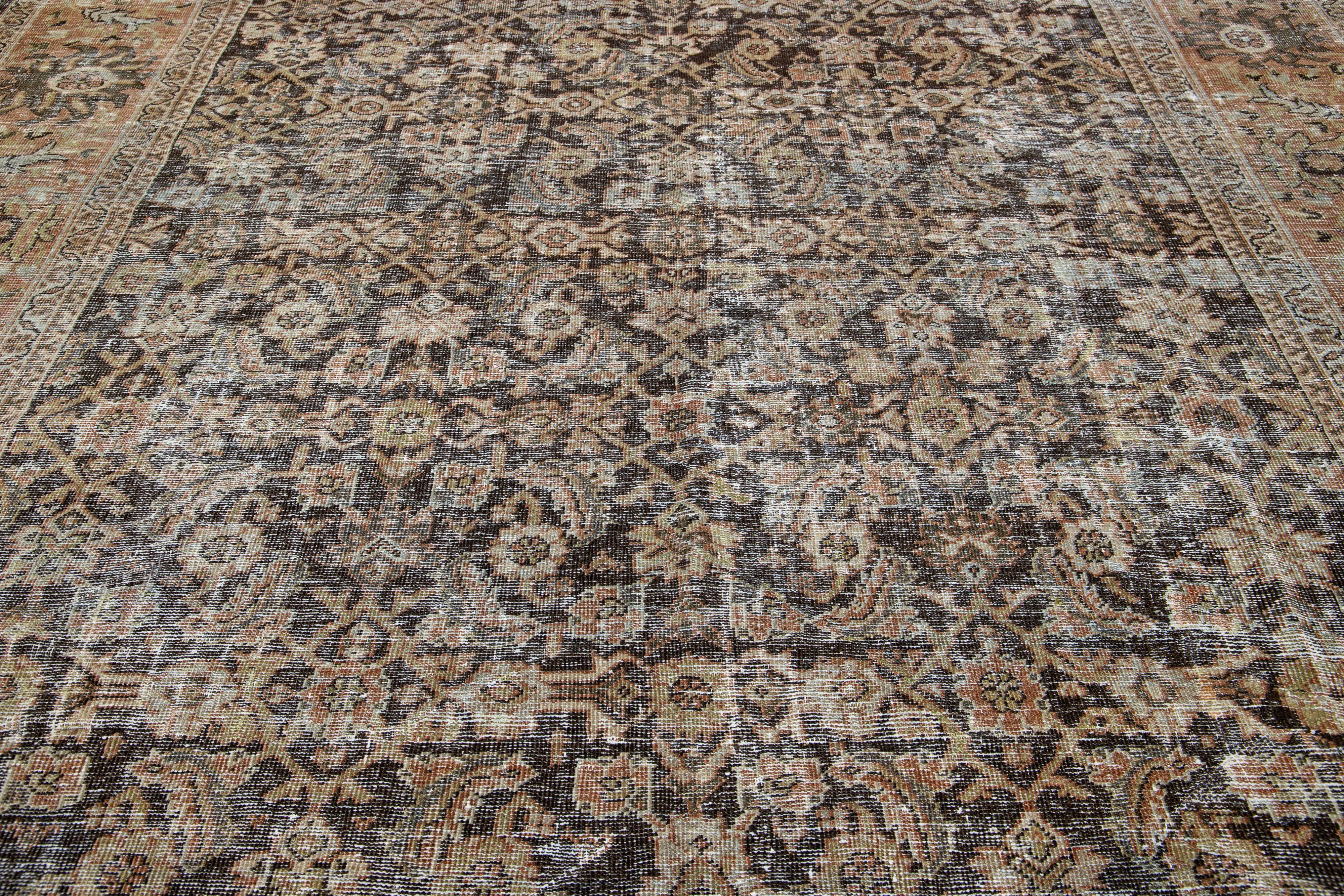 1900s Antique Persian Sultanabad Wool Rug In Brown With Allover Pattern For Sale 1