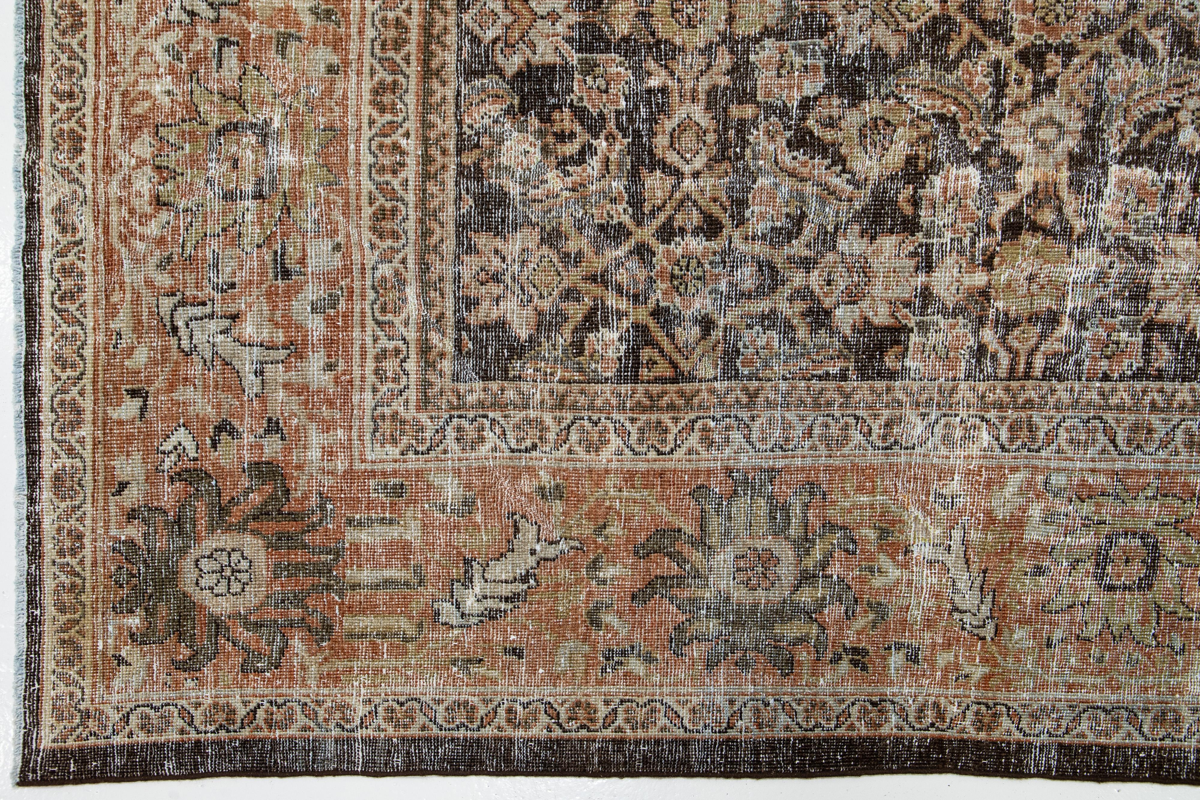 1900s Antique Persian Sultanabad Wool Rug In Brown With Allover Pattern For Sale 2