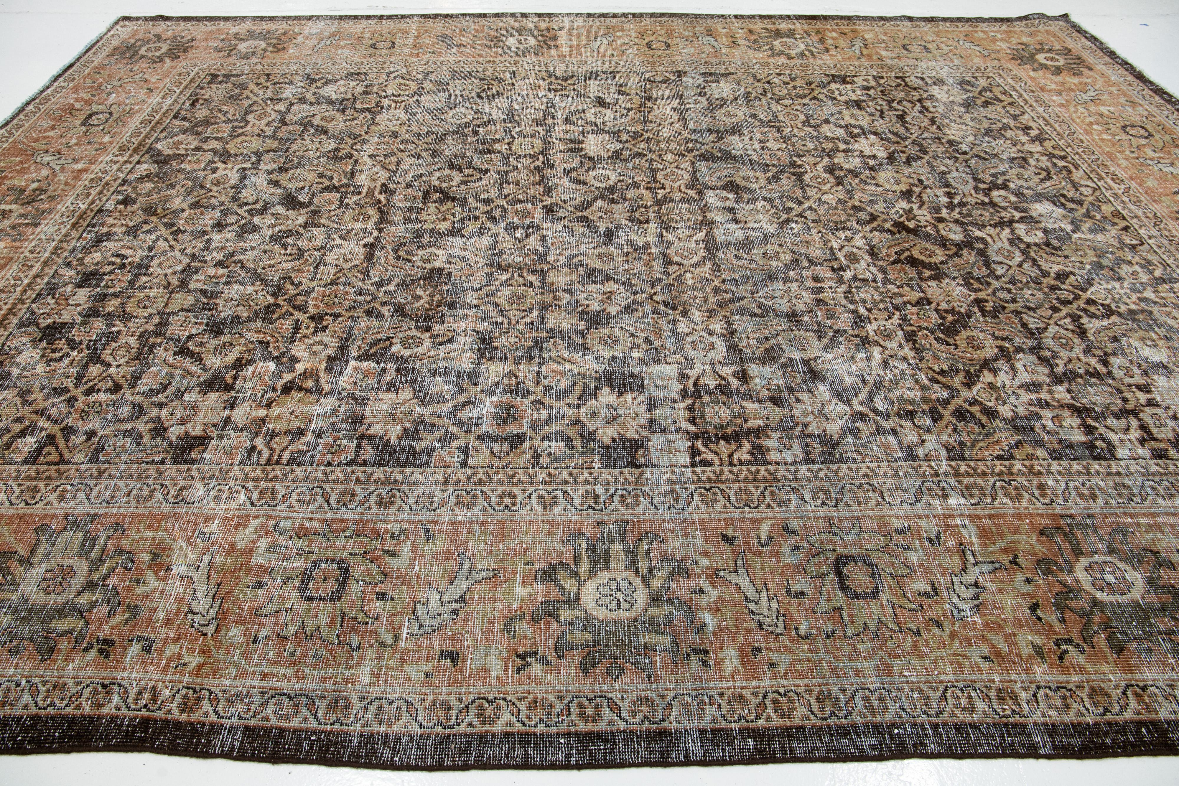 1900s Antique Persian Sultanabad Wool Rug In Brown With Allover Pattern For Sale 3