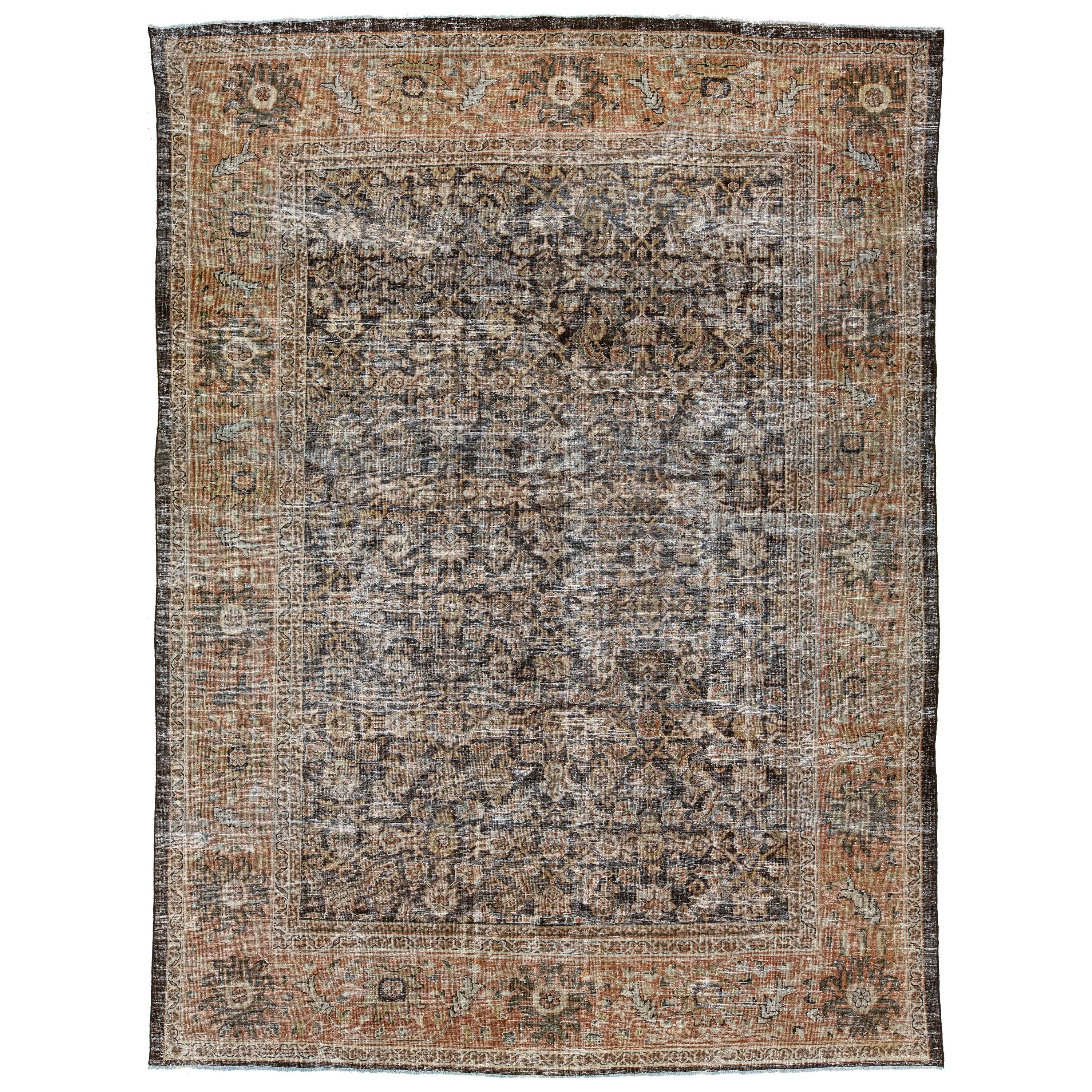 Antico tappeto persiano Sultanabad Rugs del 1900 in lana marrone con motivo a trifoglio in vendita