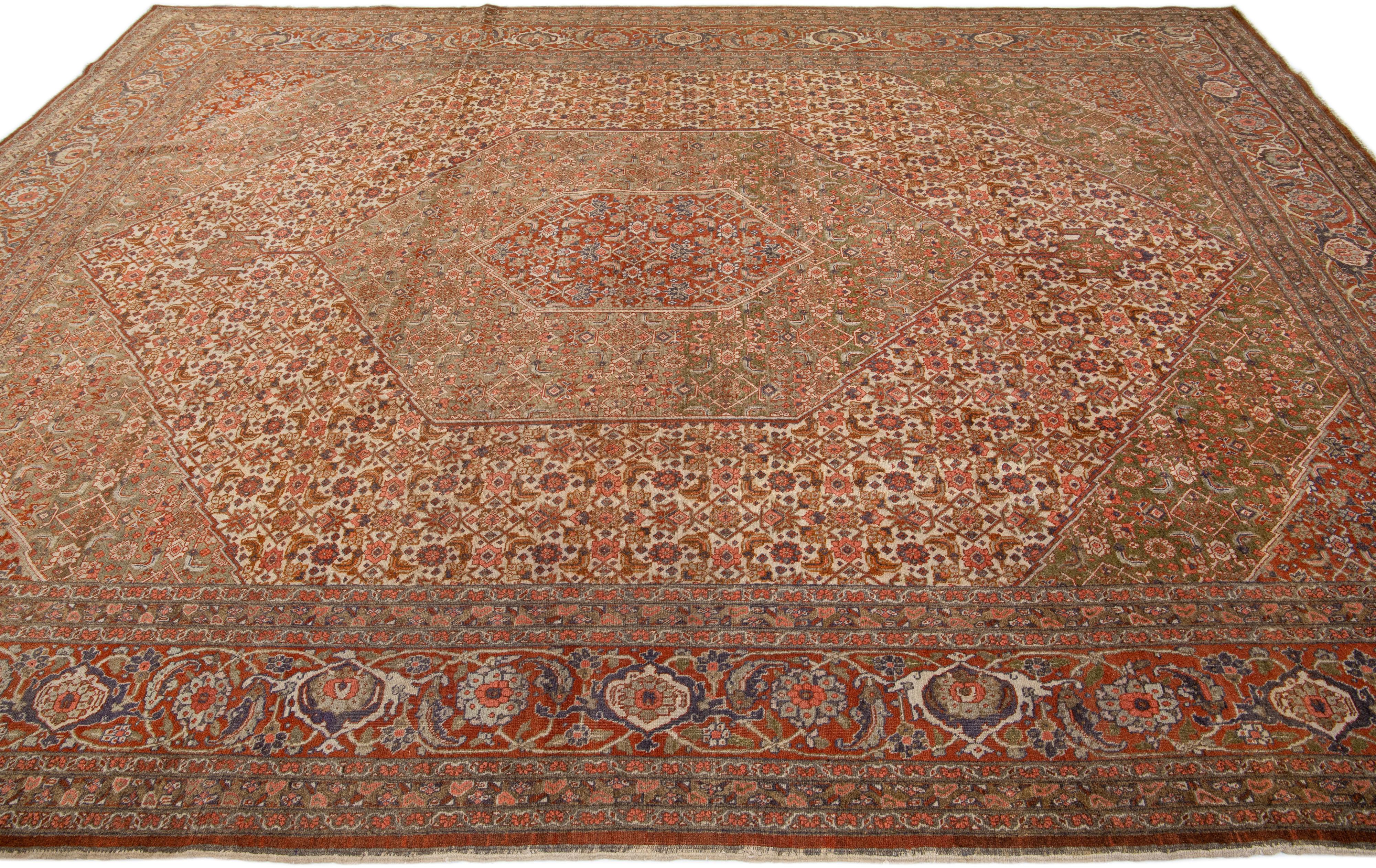 1900's Antique Persian Tabriz Beige Wool Rug with Allover Motif In Good Condition For Sale In Norwalk, CT