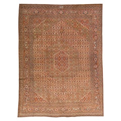 Tappeto antico Tabriz persiano del 1900 in lana beige con motivo alllover