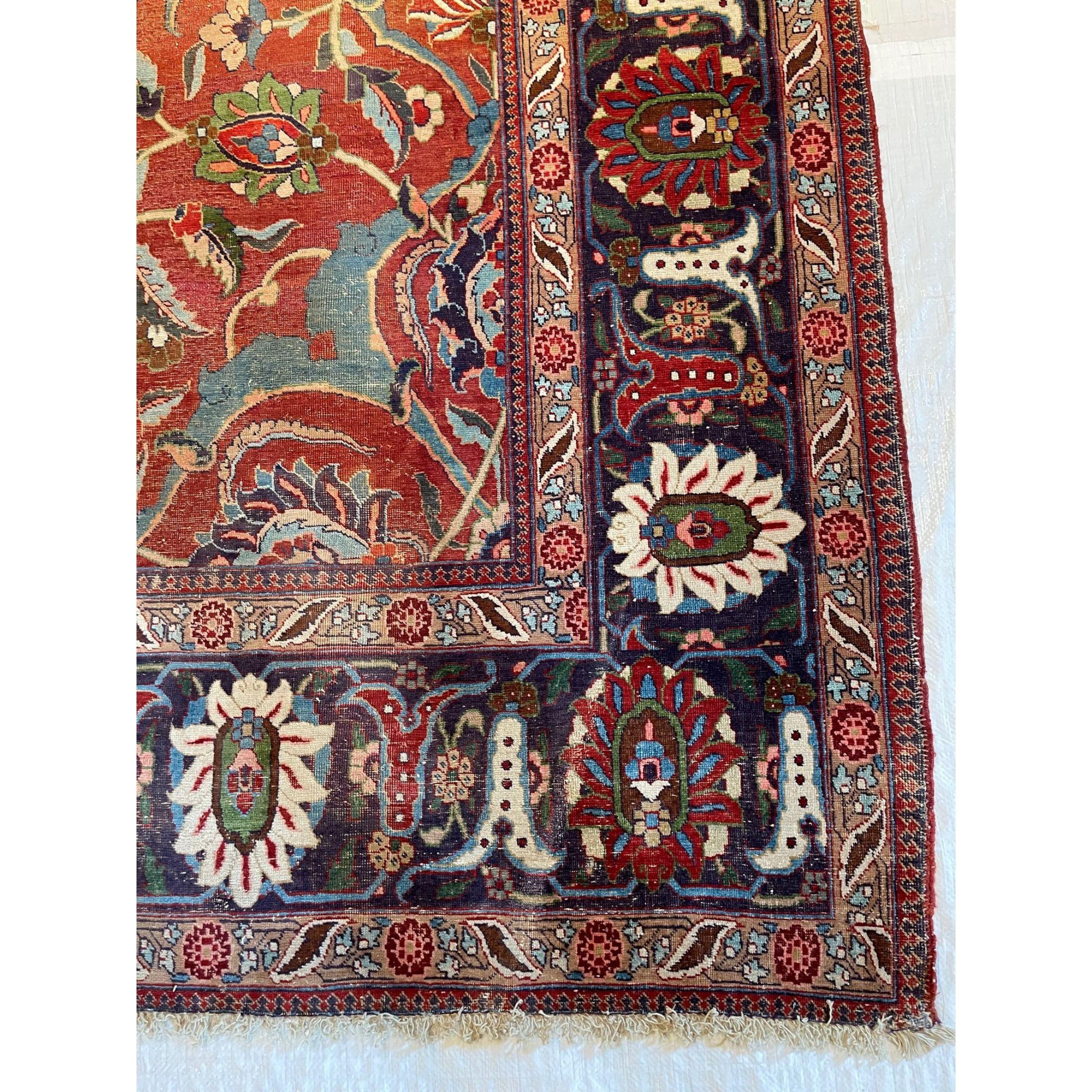 Other 1900s Antique Persian Tabriz Rug with Floral Design For Sale