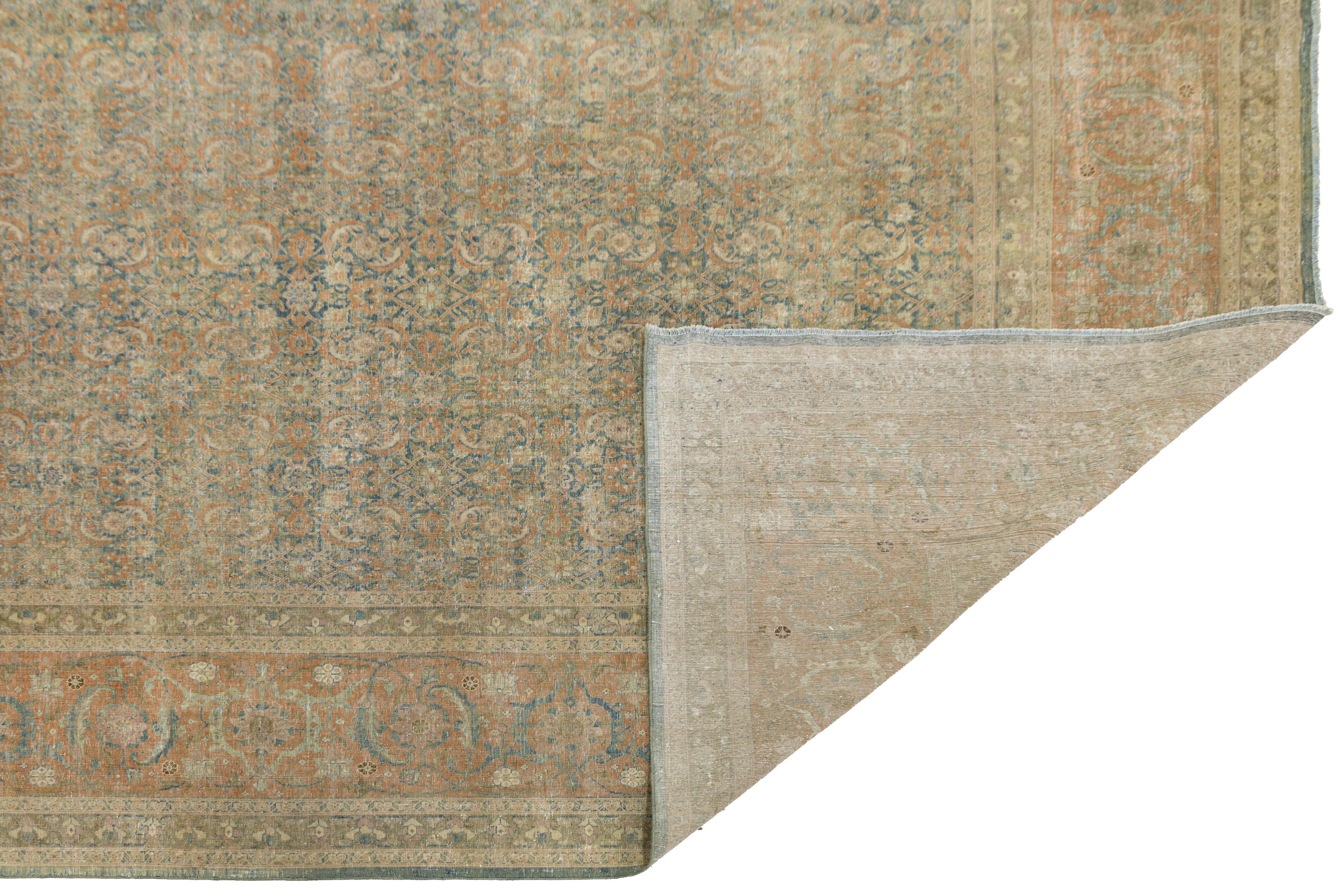 1900er Jahre antike persische Tabriz Wolle Teppich handgefertigt in Blau mit Allover-Muster (Islamisch) im Angebot