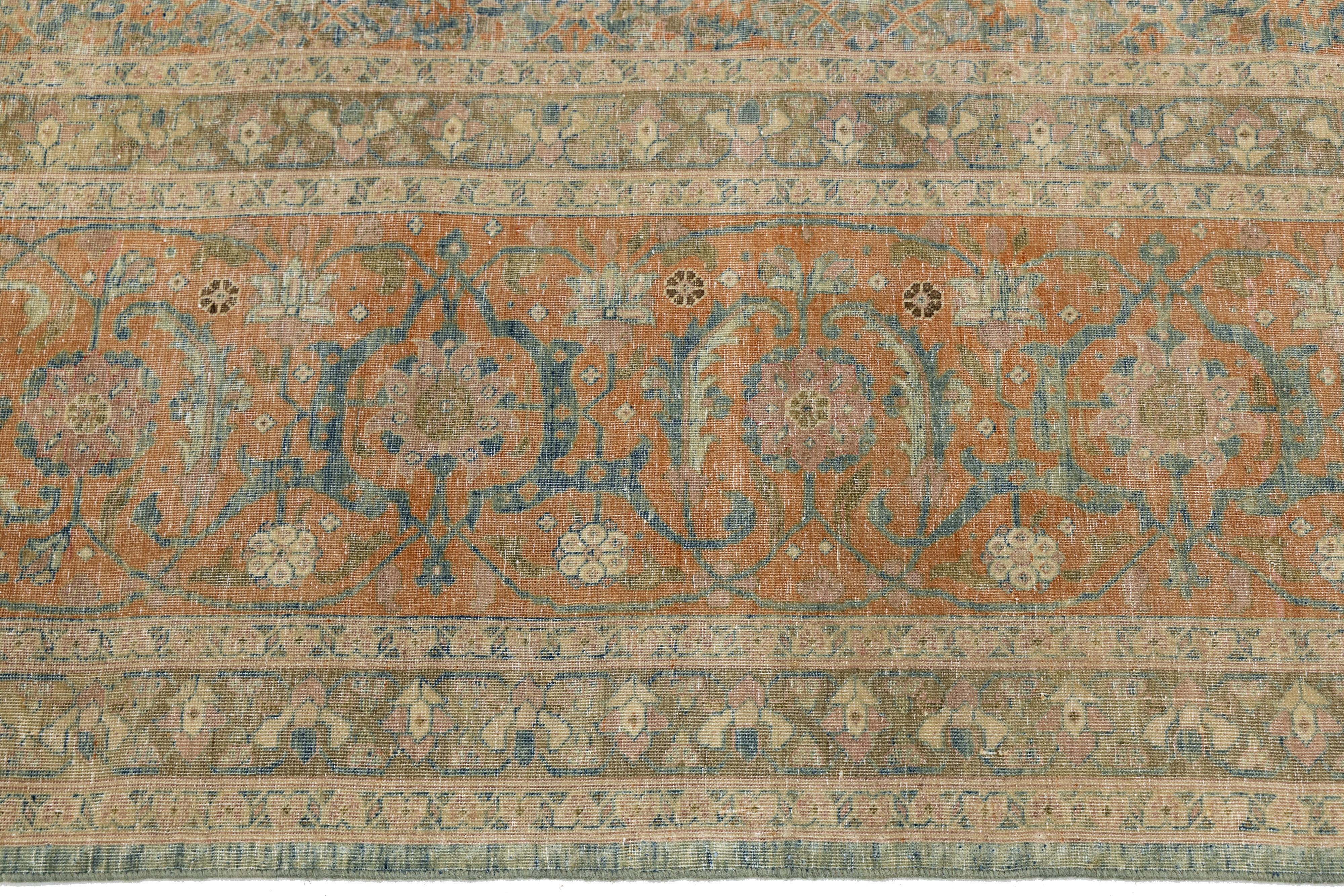 1900er Jahre antike persische Tabriz Wolle Teppich handgefertigt in Blau mit Allover-Muster (20. Jahrhundert) im Angebot