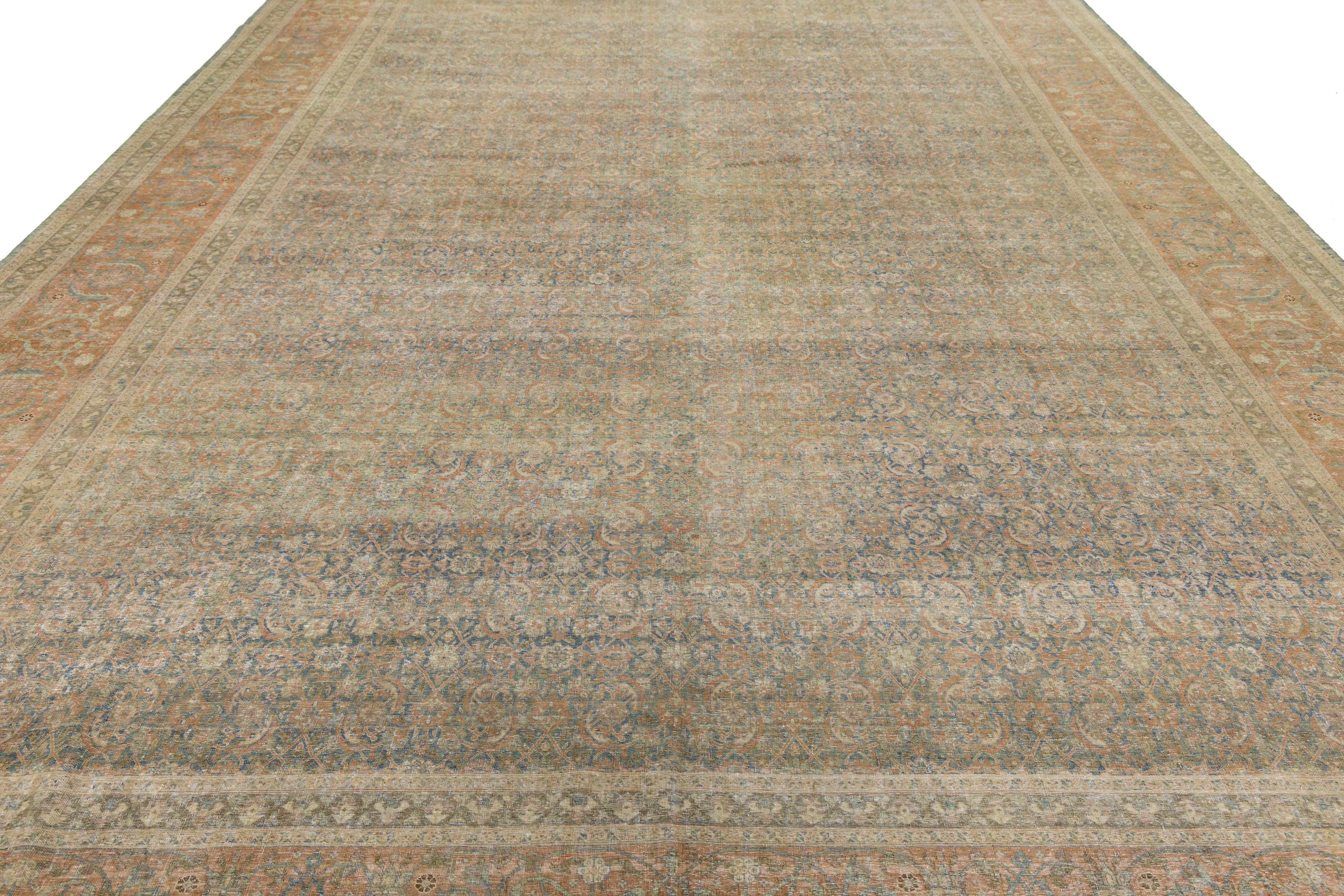 1900er Jahre antike persische Tabriz Wolle Teppich handgefertigt in Blau mit Allover-Muster im Angebot 2