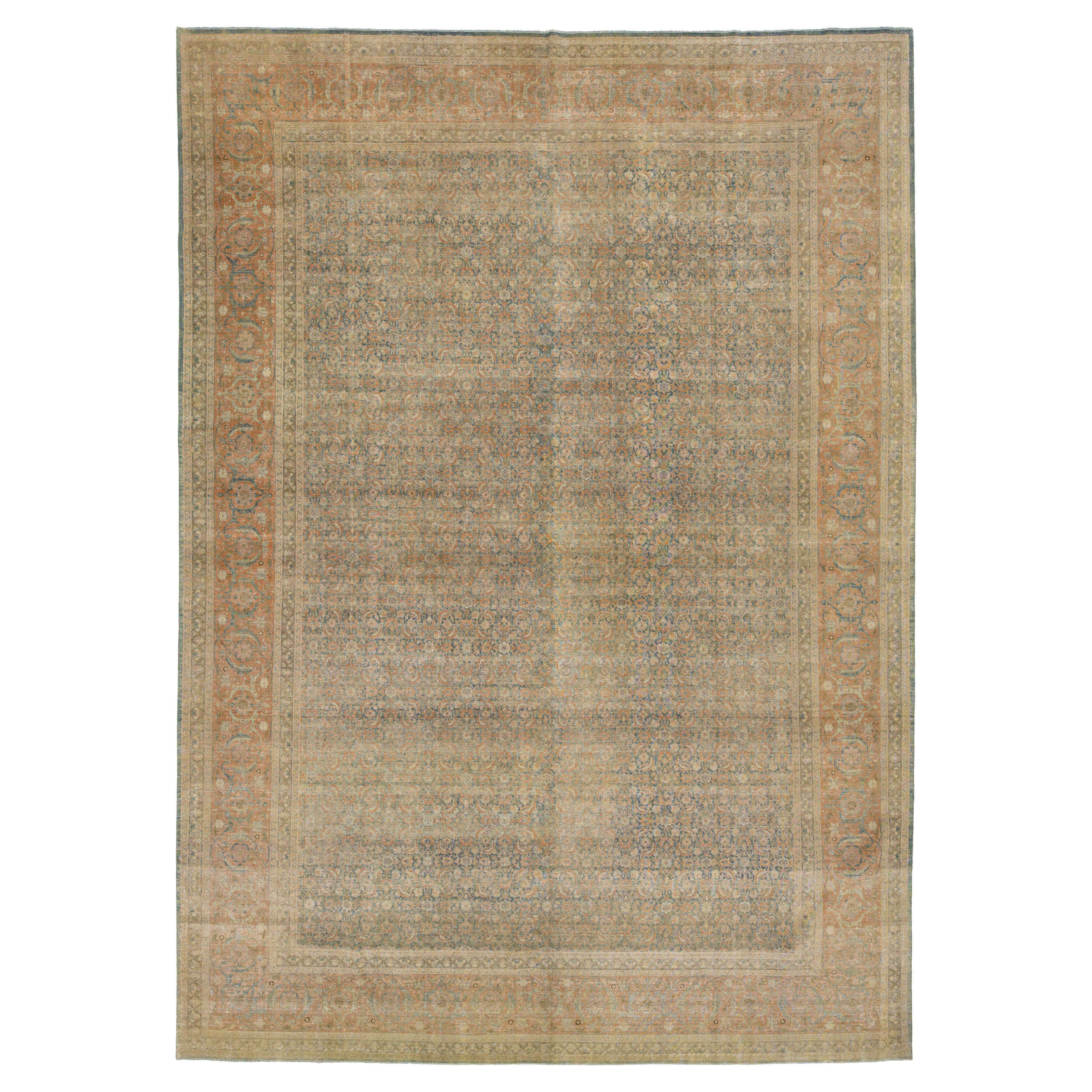 1900er Jahre antike persische Tabriz Wolle Teppich handgefertigt in Blau mit Allover-Muster