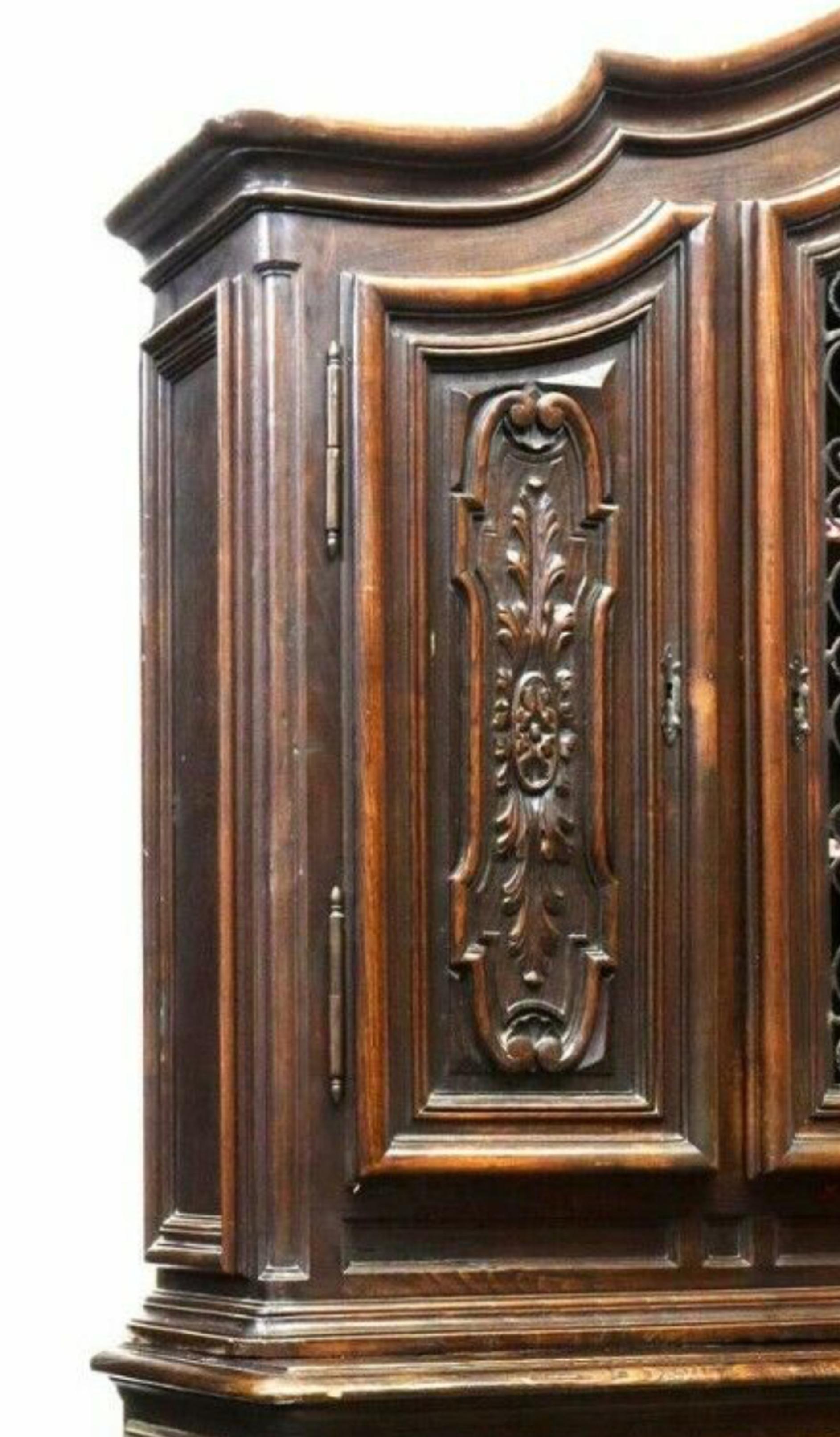 1900's Antique Provincial Carved Oak, Cabinet, Dark Wood.  Stepback Sideboard 5