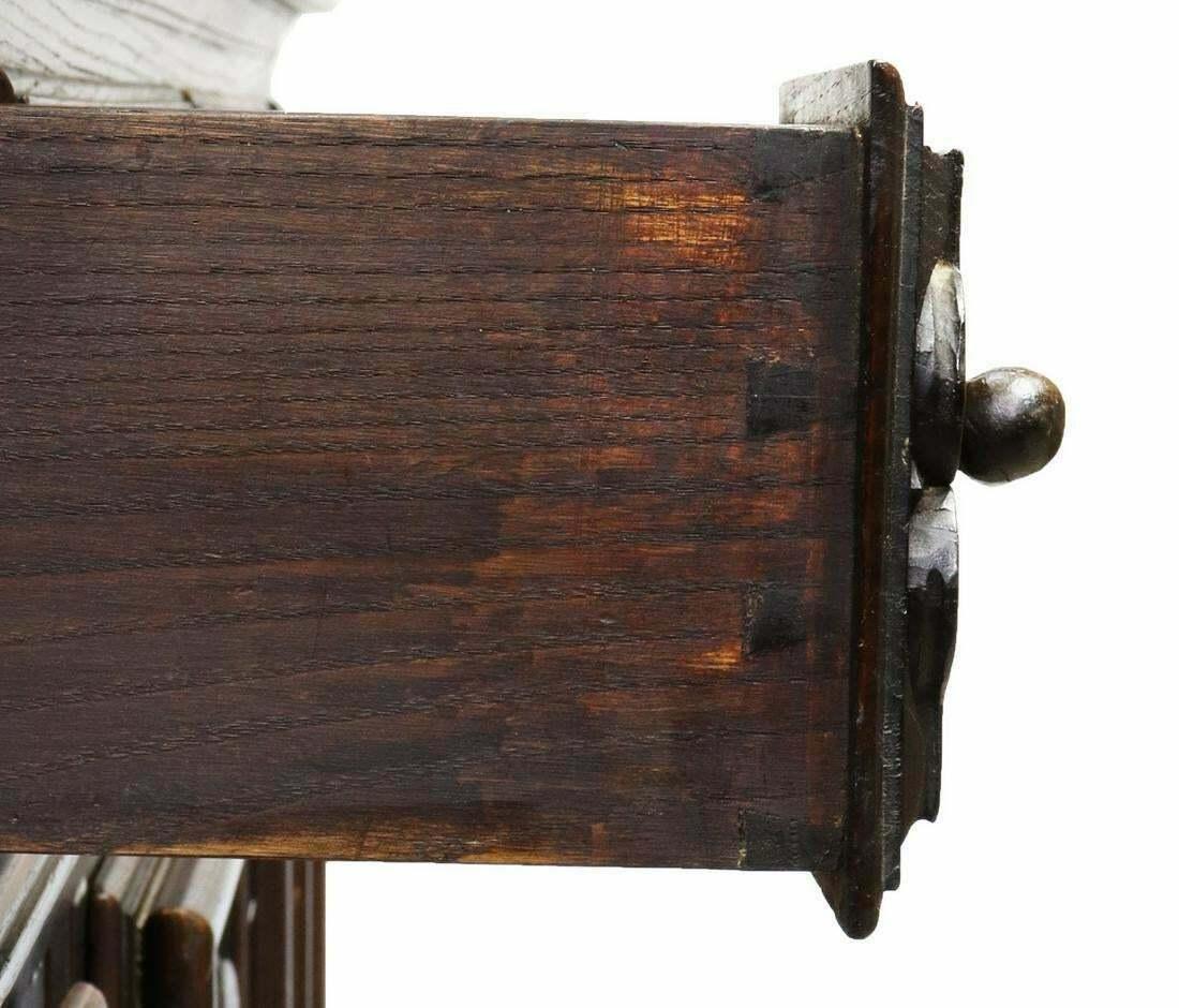 1900's Antique Provincial Carved Oak, Cabinet, Dark Wood.  Stepback Sideboard In Good Condition In Austin, TX