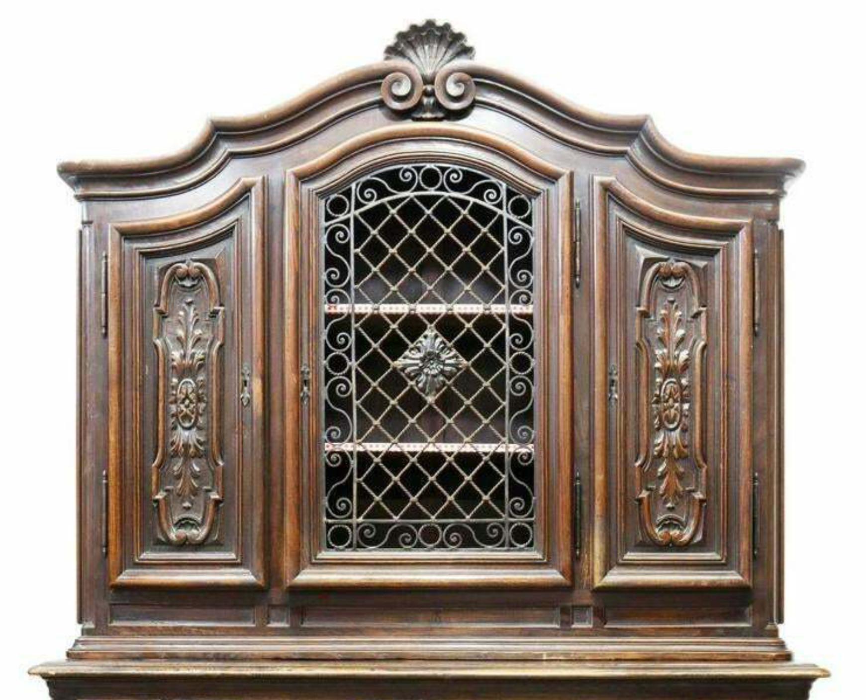 1900's Antique Provincial Carved Oak, Cabinet, Dark Wood.  Stepback Sideboard 2