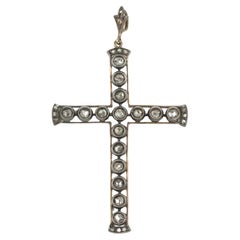 1900s Antique Rose Cut Diamond Cross Pendant
