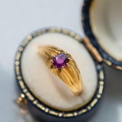 1900s Antique Ruby Belcher Ring – High Carat Gold Edwardian Solitaire – Vintage
