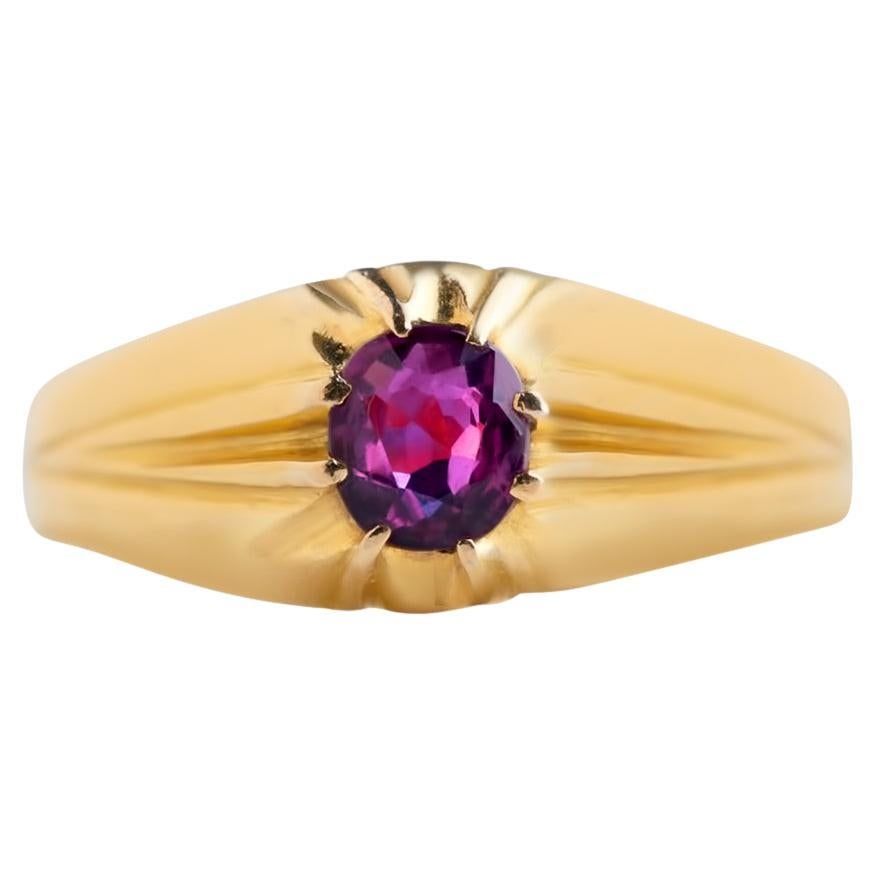 1900s Antique Ruby Belcher Ring – High Carat Gold Edwardian Solitaire – Vintage For Sale