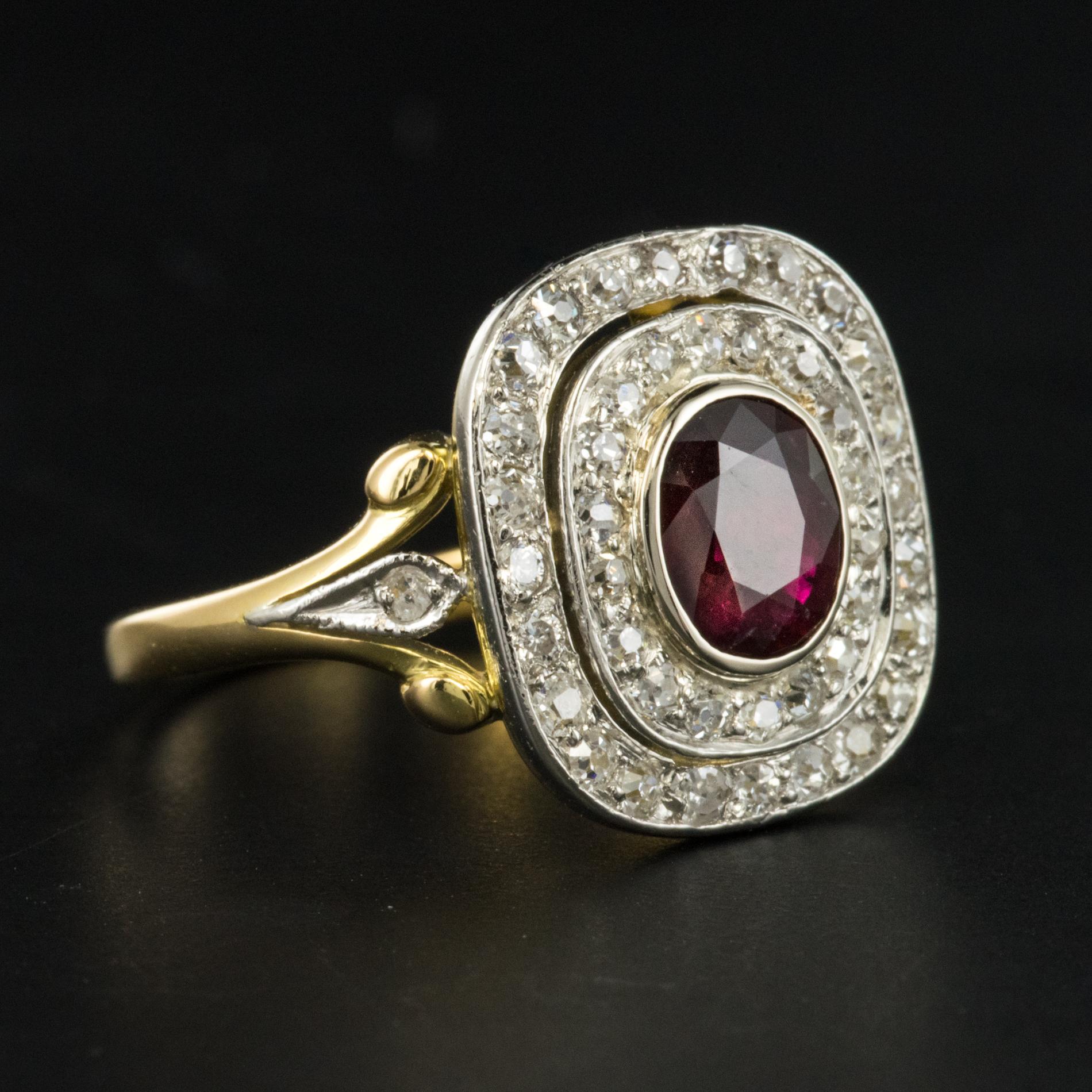 Napoleon III 1900s Antique Ruby Diamond Cluster Ring