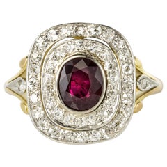 1900s Antique Ruby Diamond Cluster Ring