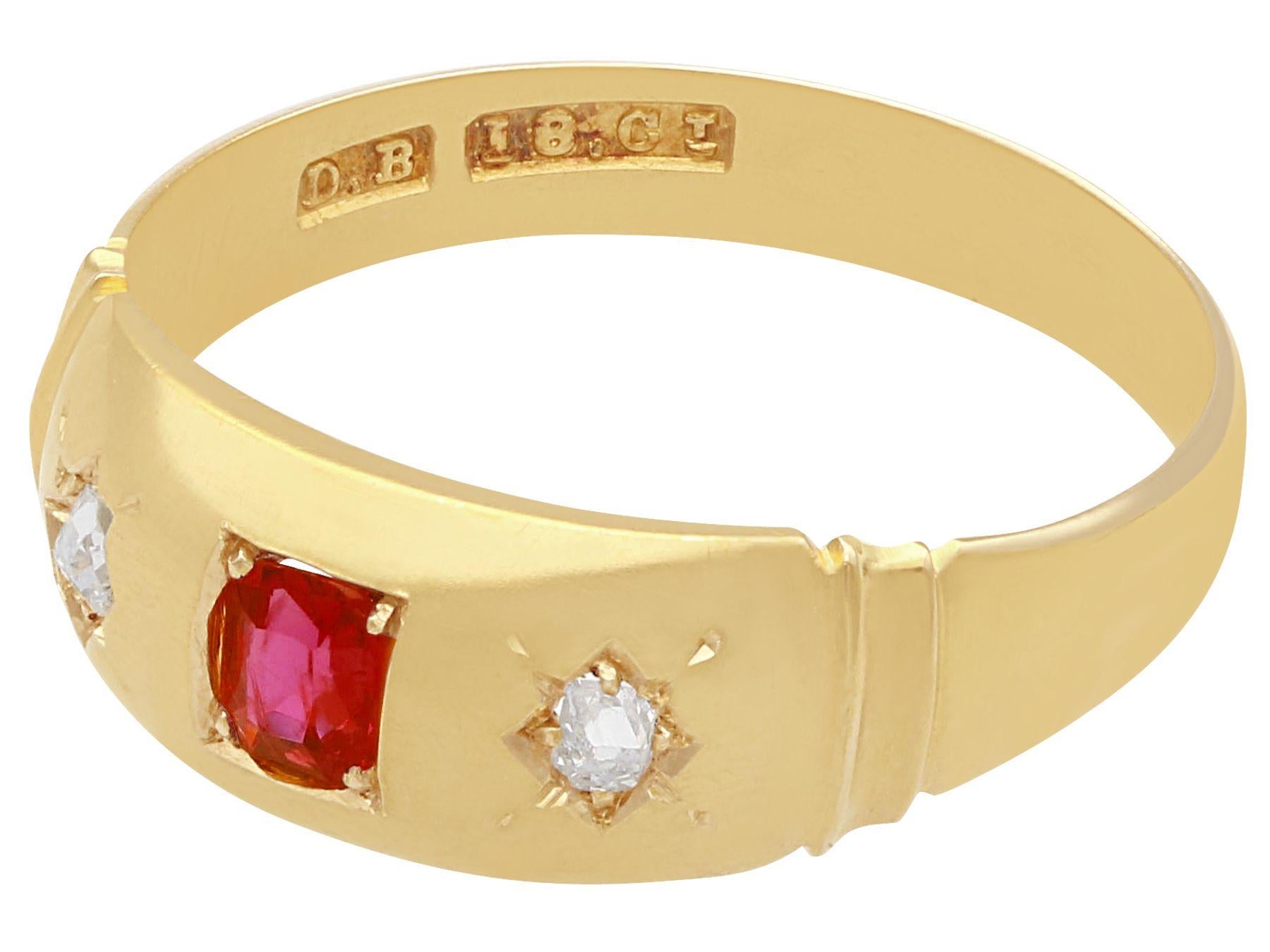 Mixed Cut 1900s Antique Ruby Diamond Yellow Gold Cocktail Ring For Sale