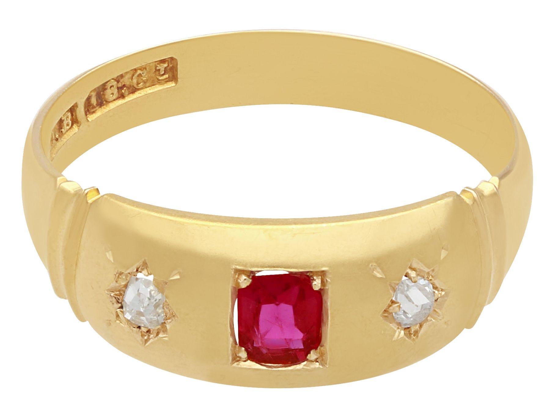 1900s Antique Ruby Diamond Yellow Gold Cocktail Ring In Excellent Condition For Sale In Jesmond, Newcastle Upon Tyne