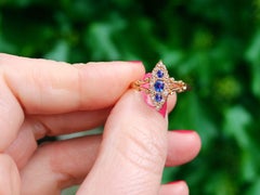 1900s Antique Sapphire and Diamond Yellow Gold Cocktail Ring