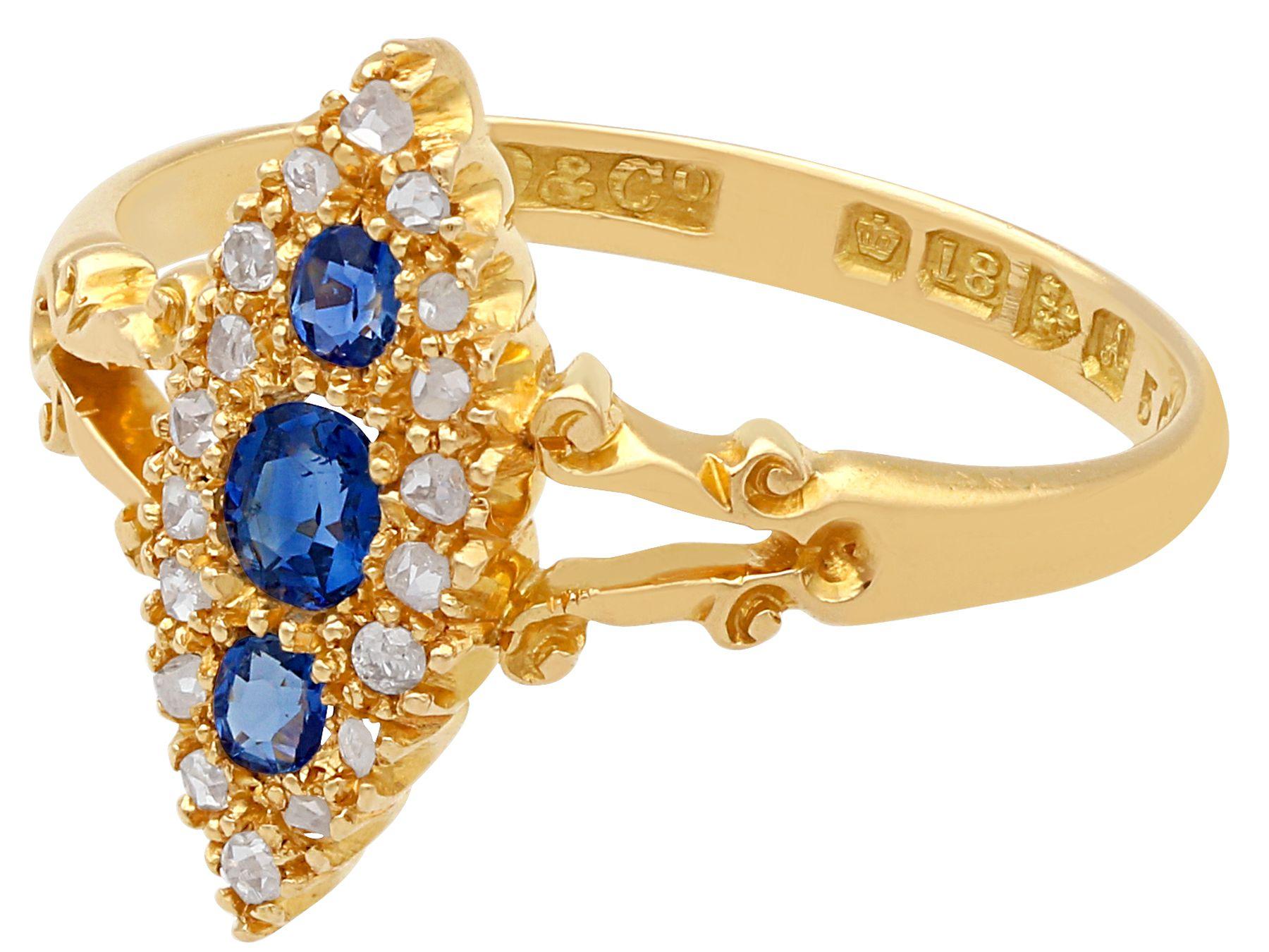 Edwardian 1900s Antique Sapphire and Diamond Yellow Gold Cocktail Ring